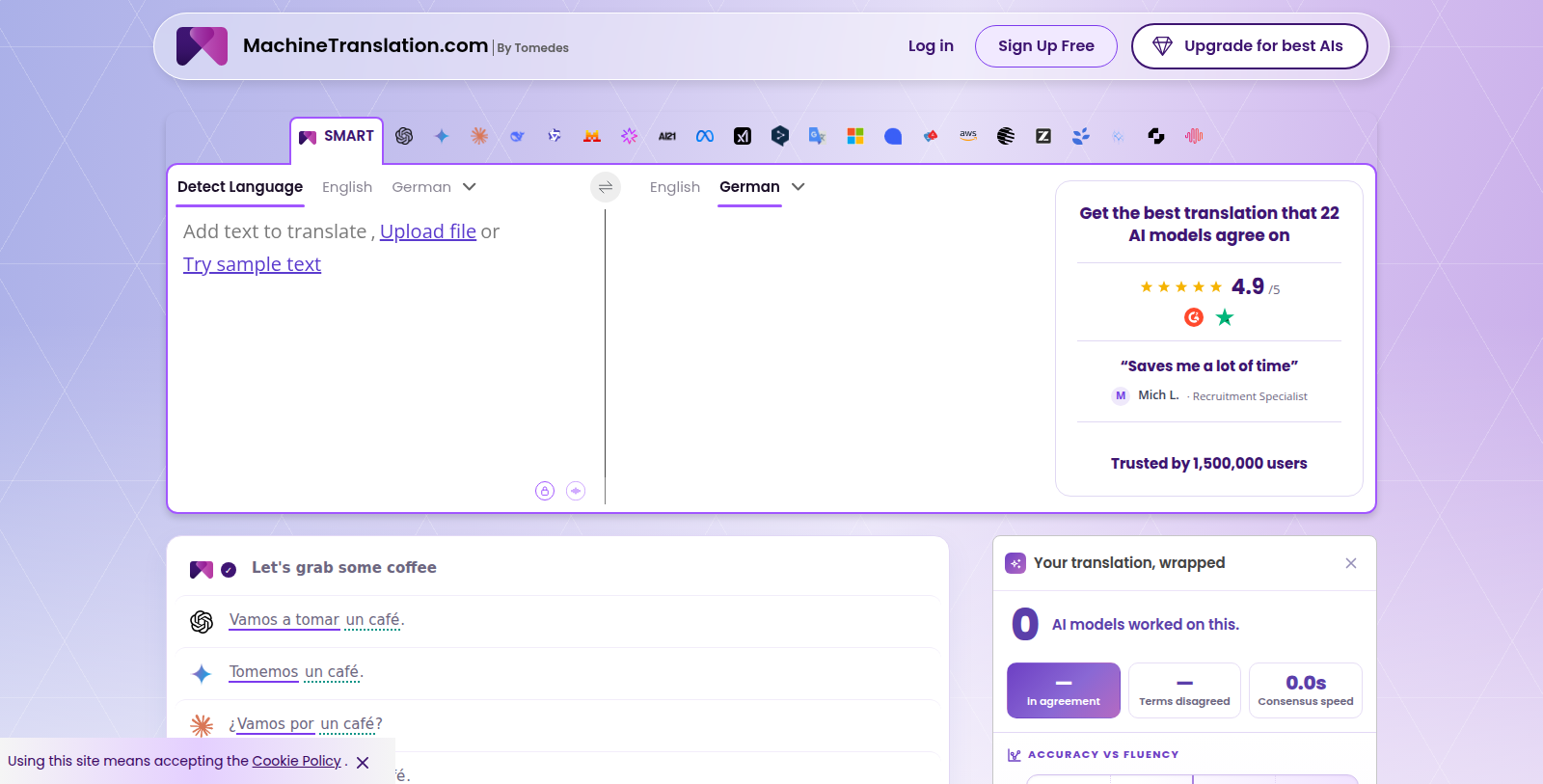 MachineTranslation.com Screenshot - Schnittstellenvorschau