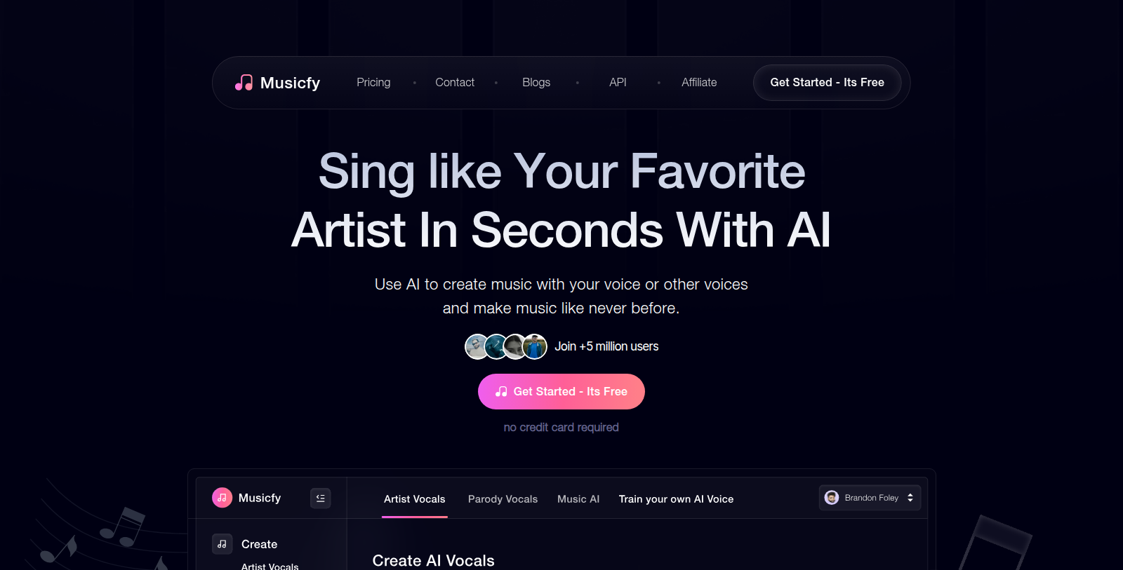 Capture d'écran de Musicfy - Aperçu de l'interface