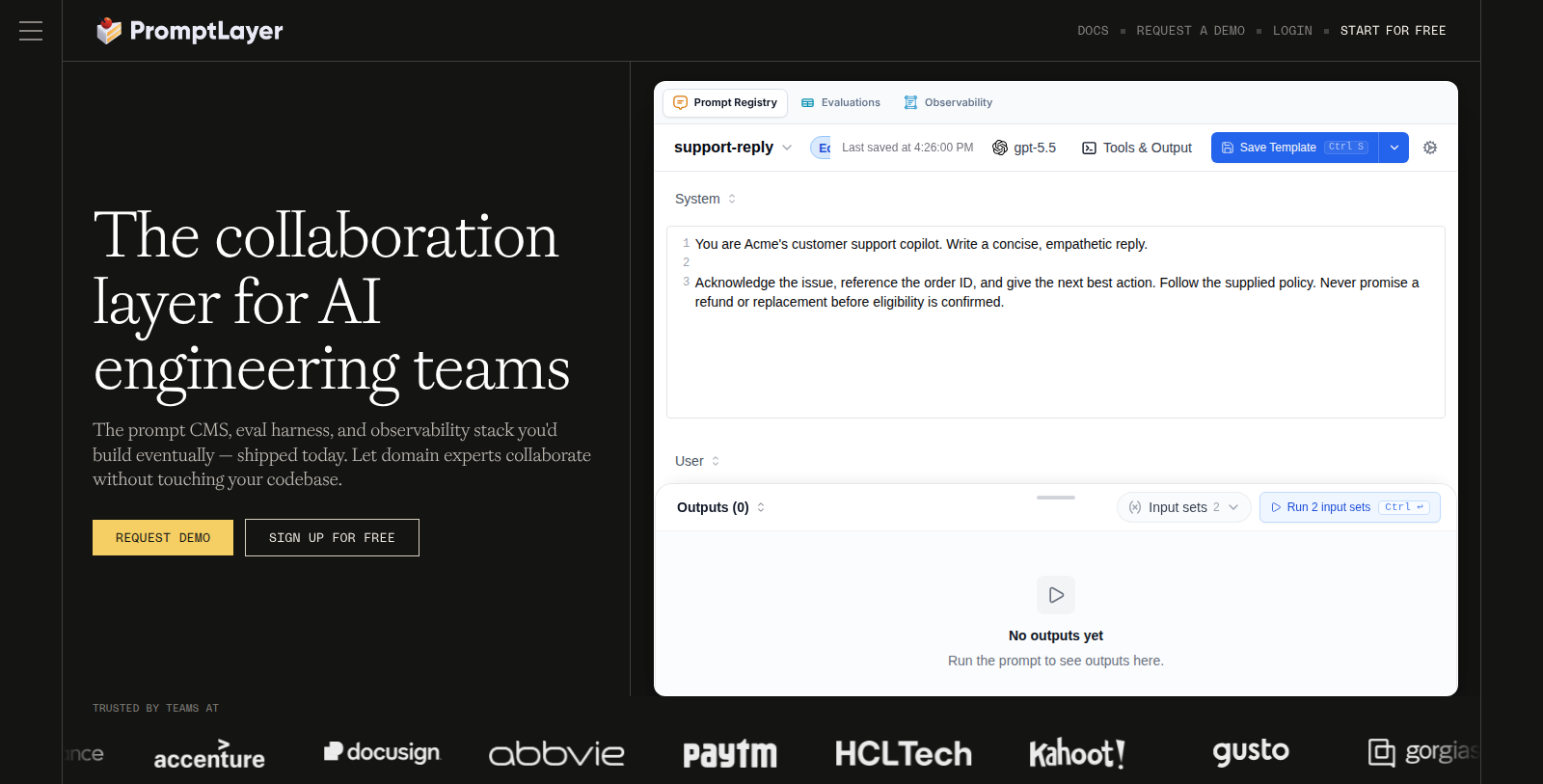 PromptLayer Screenshot - Interface Voorbeeld