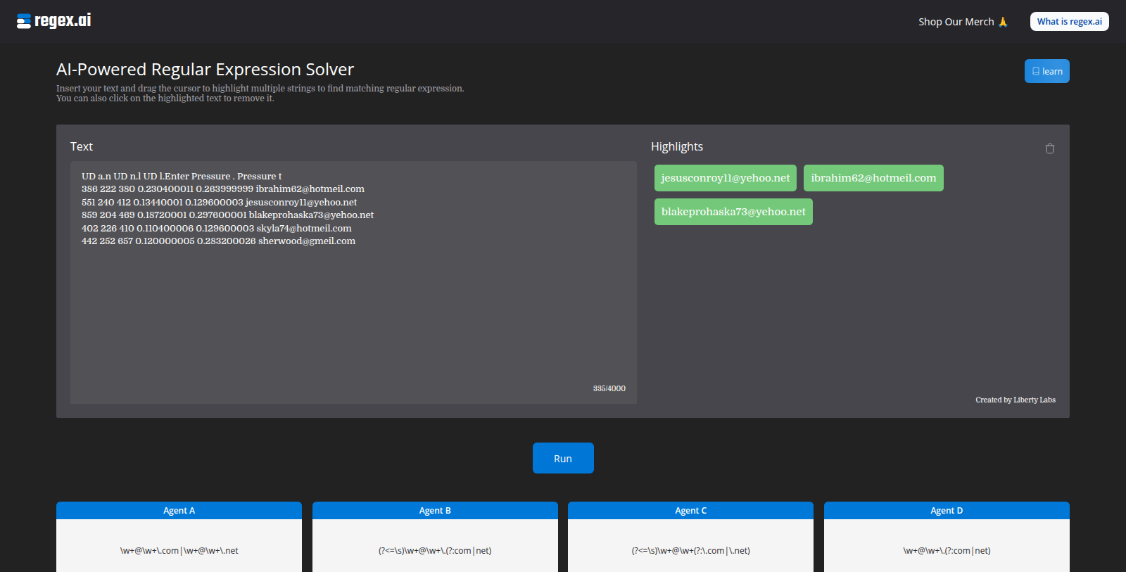 regex.ai スクリーンショット - インターフェースプレビュー