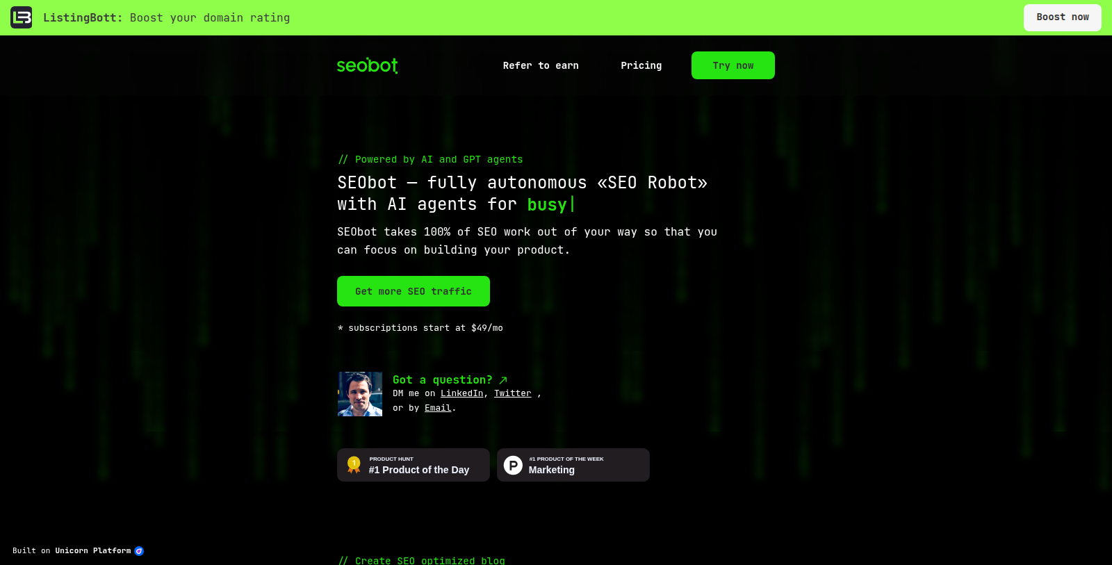 SEObot Screenshot - Anteprima dell'interfaccia