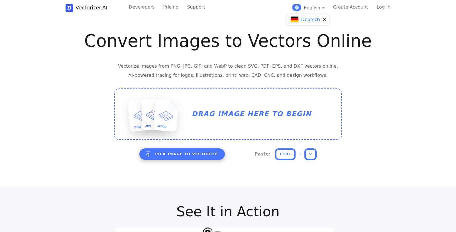 Vectorizer.AI Screenshot - Interface Voorbeeld