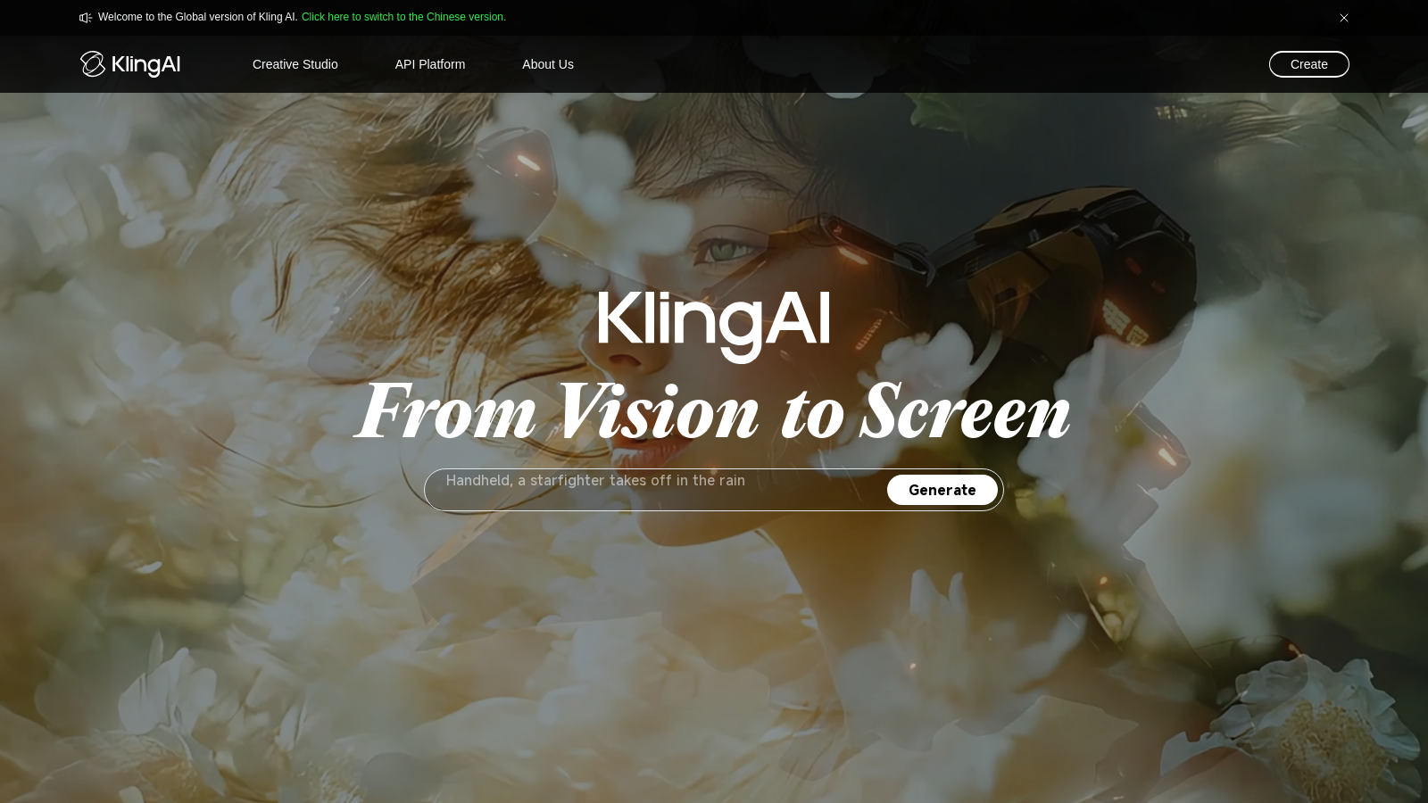 Capture d'écran de Kling AI - Aperçu de l'interface