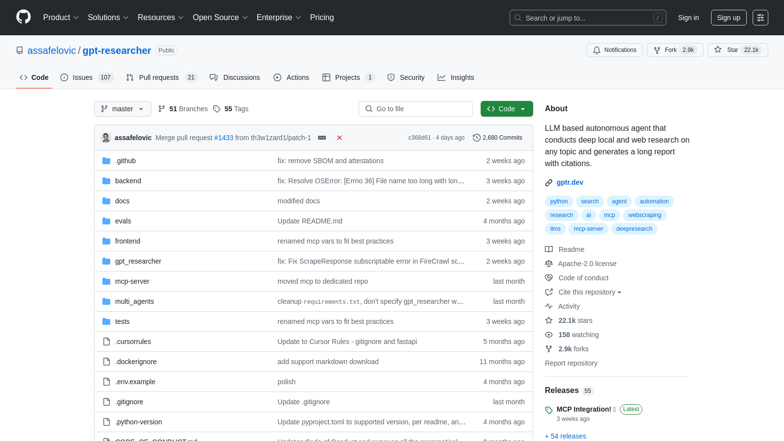 GPT Researcher Screenshot - Anteprima dell'interfaccia