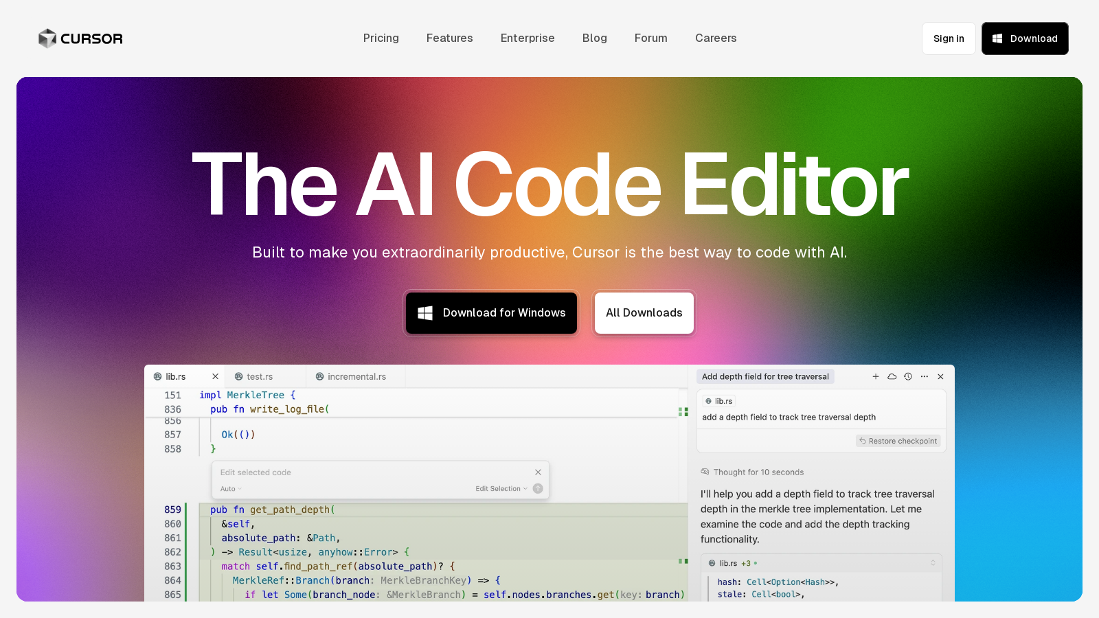 Cursor स्क्रीनशॉट - इंटरफ़ेस पूर्वावलोकन