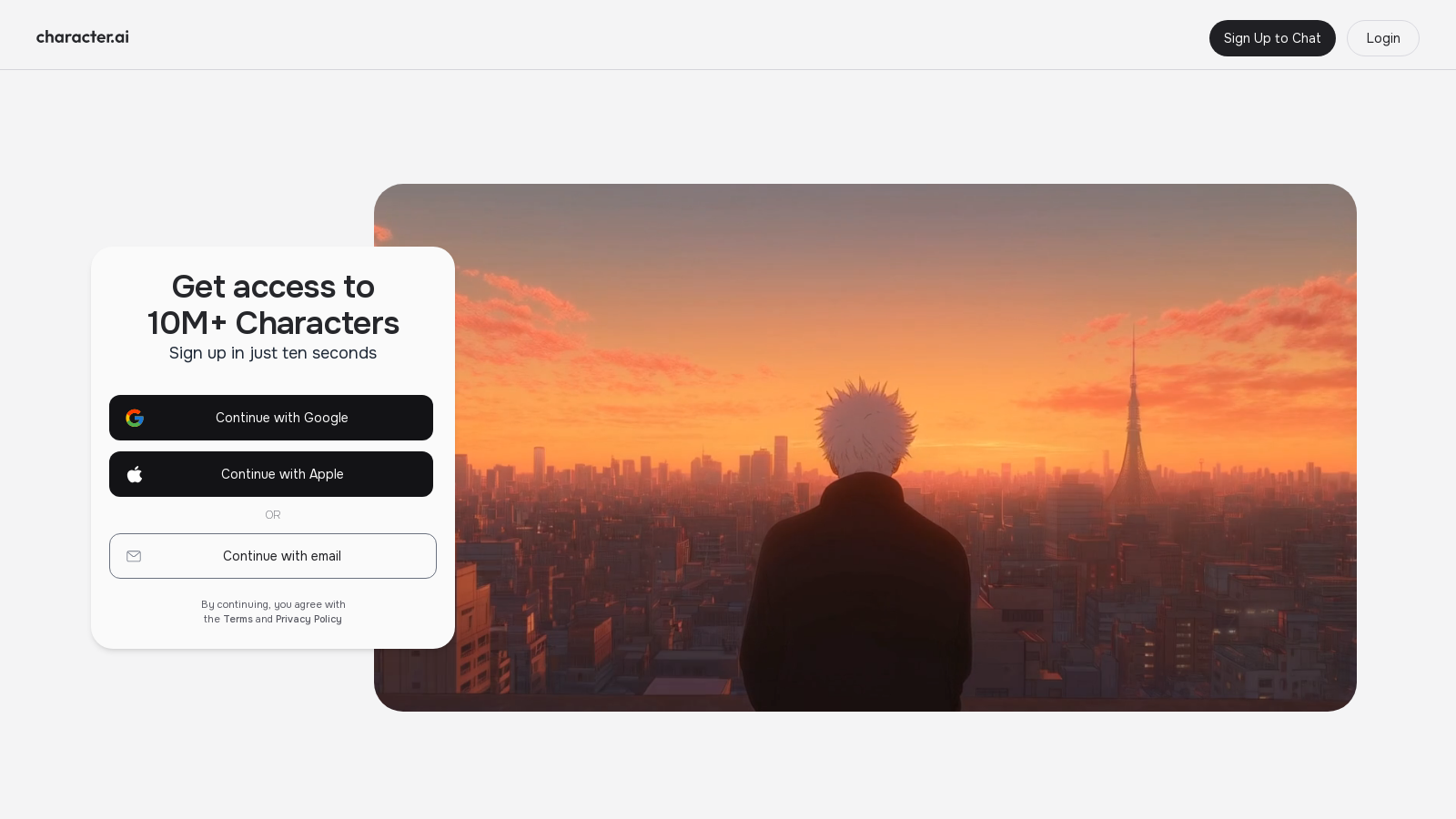 Capture d'écran de Character.AI - Aperçu de l'interface
