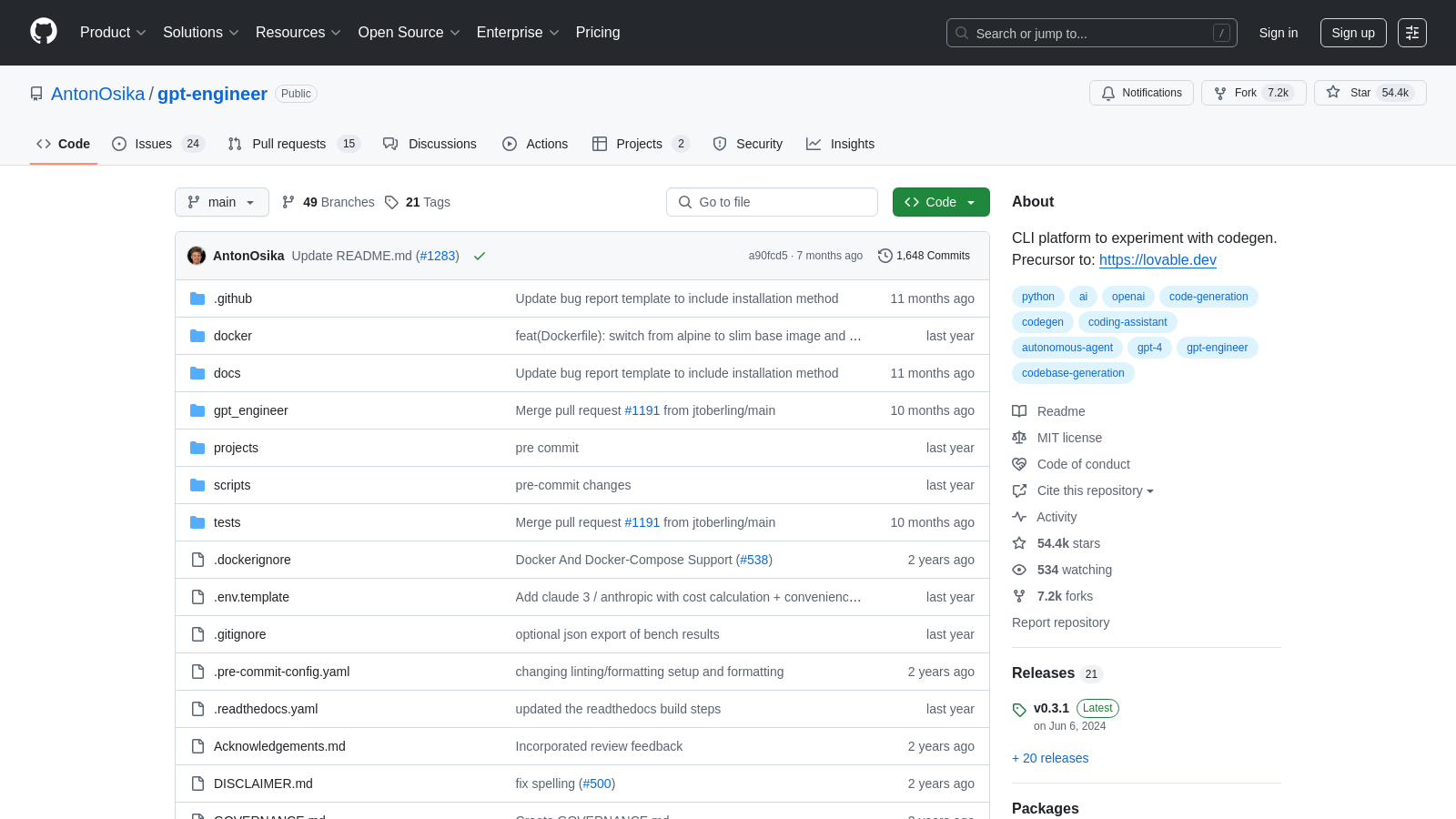 gpt-engineer Screenshot - Anteprima dell'interfaccia