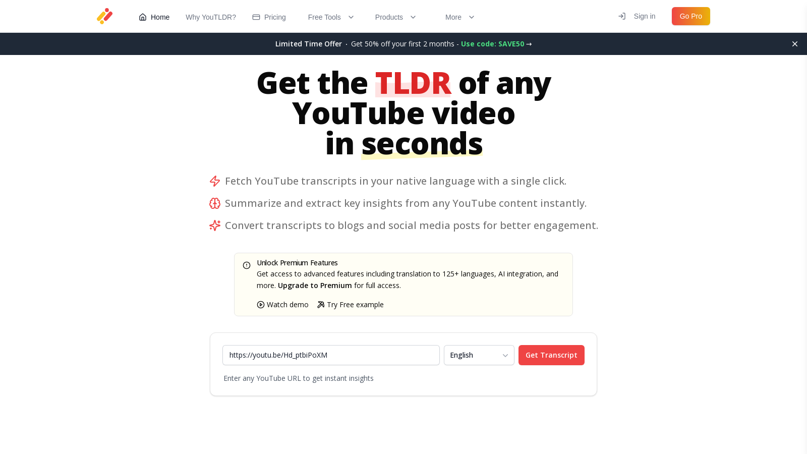 YouTLDR Screenshot - Interface Voorbeeld