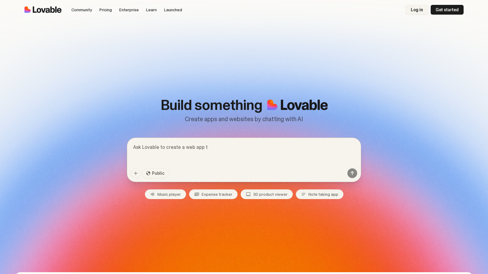 Capture d'écran de Lovable - Aperçu de l'interface