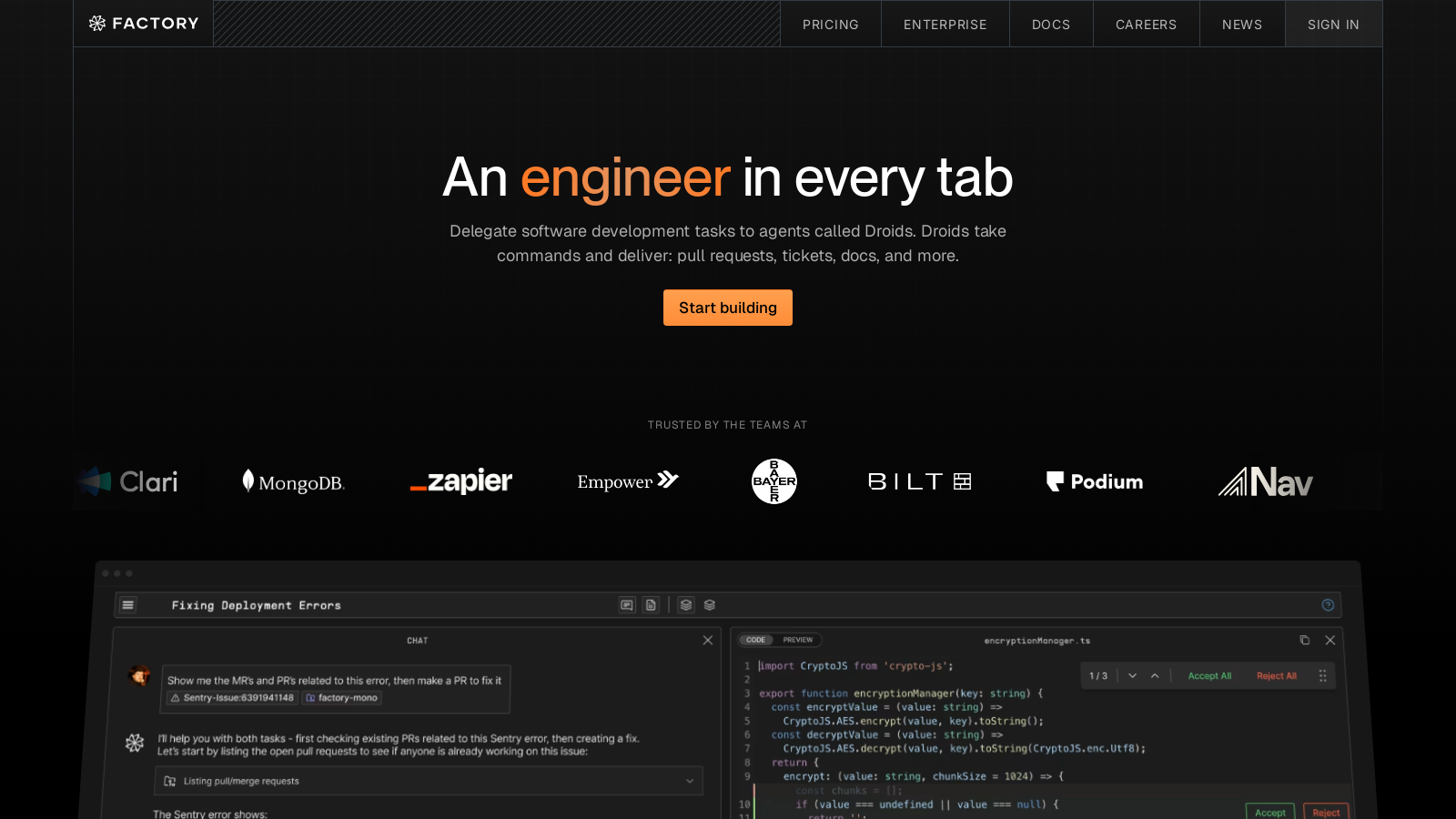 Captura de pantalla de Factory - Vista previa de la interfaz