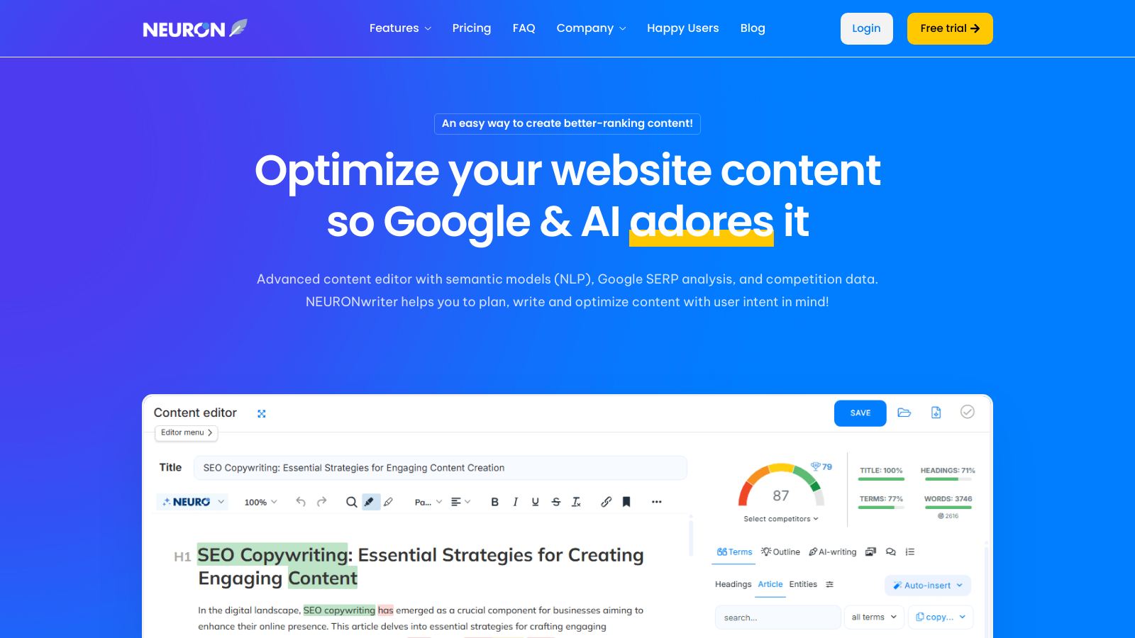 NeuronWriter Screenshot - Interface Preview