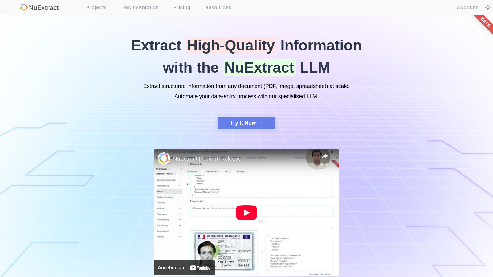 NuExtract Screenshot - Anteprima dell'interfaccia