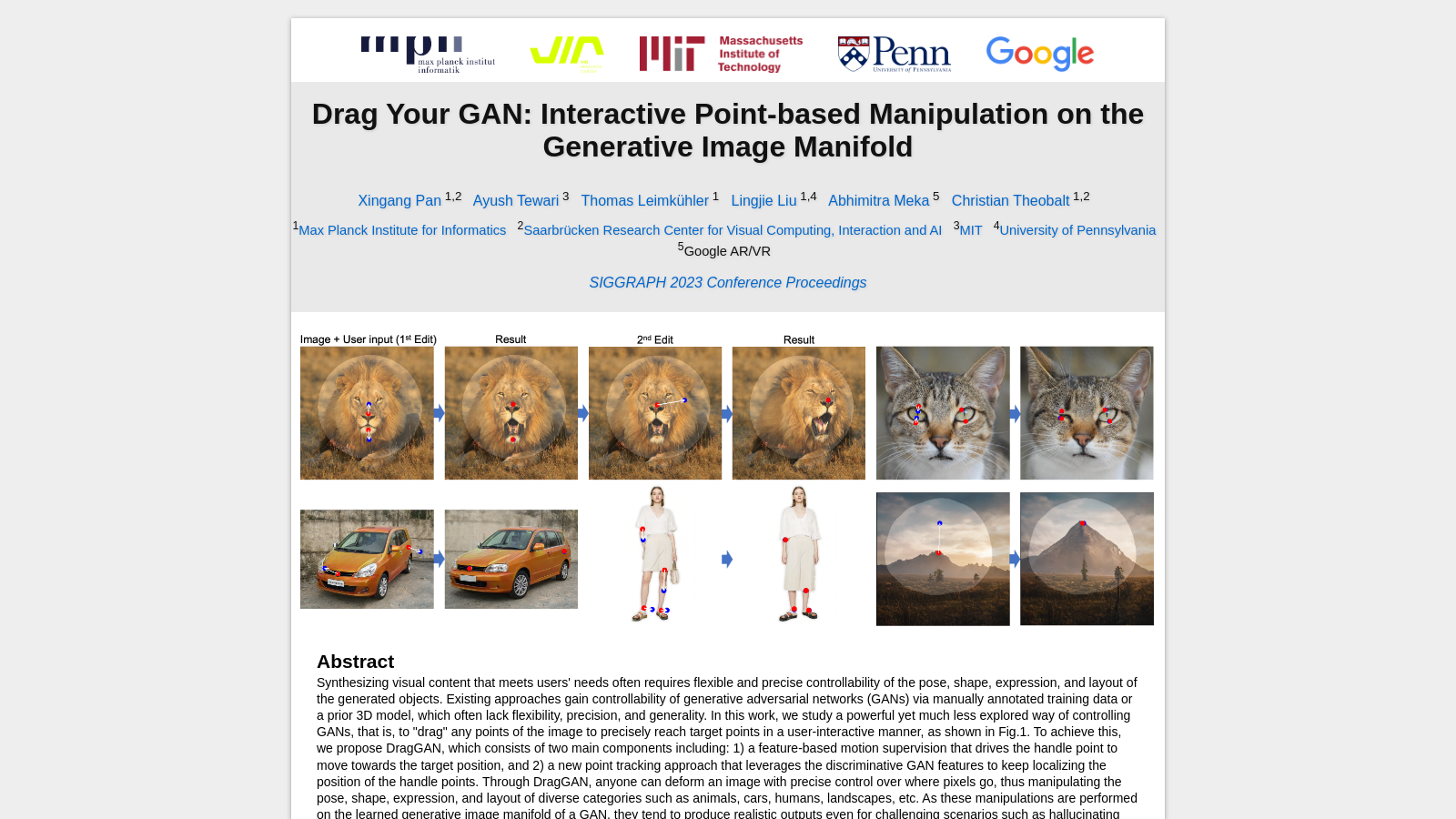 Drag Your GAN Captura de tela - Prévia da interface