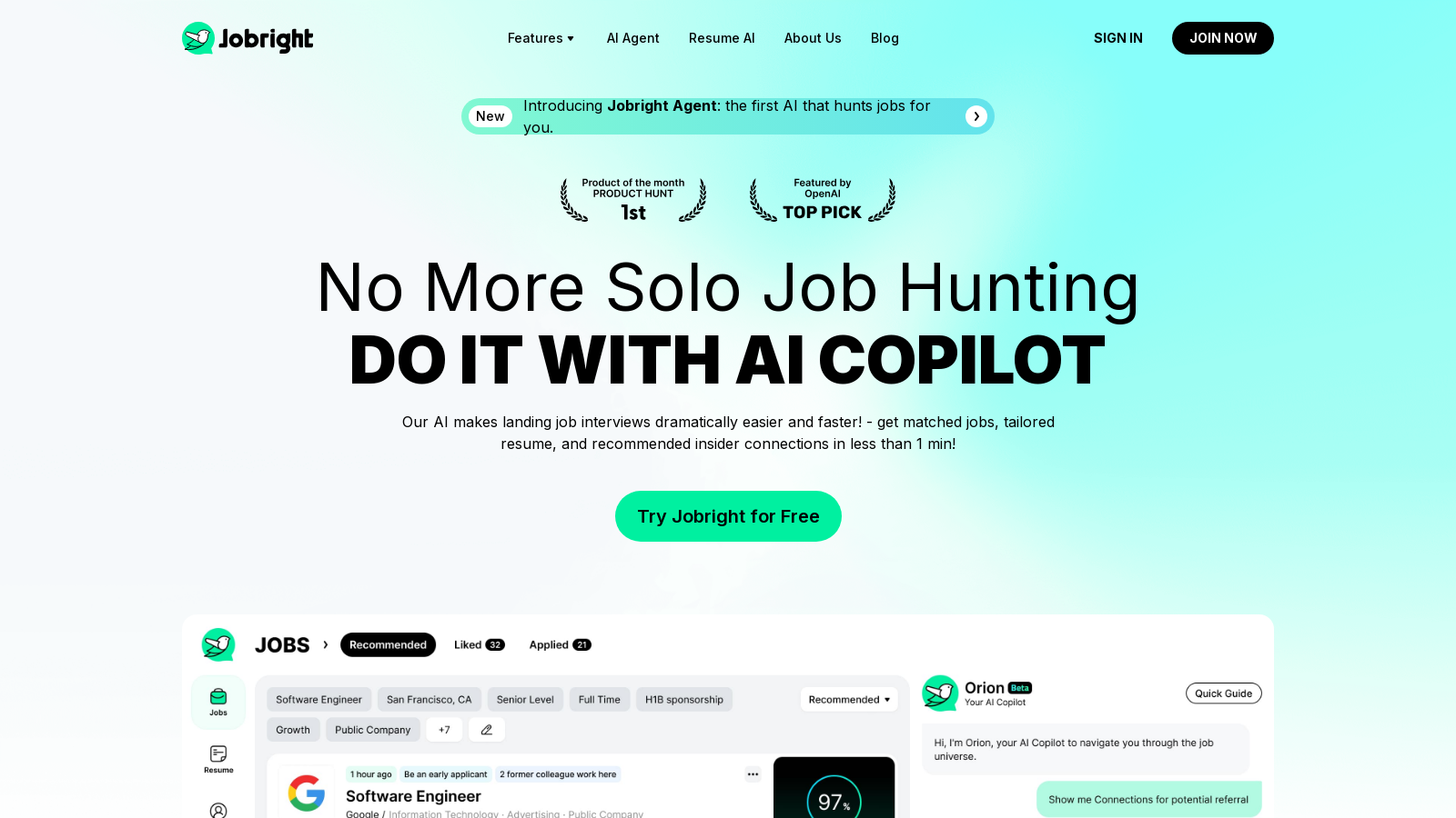 Jobright スクリーンショット - インターフェースプレビュー