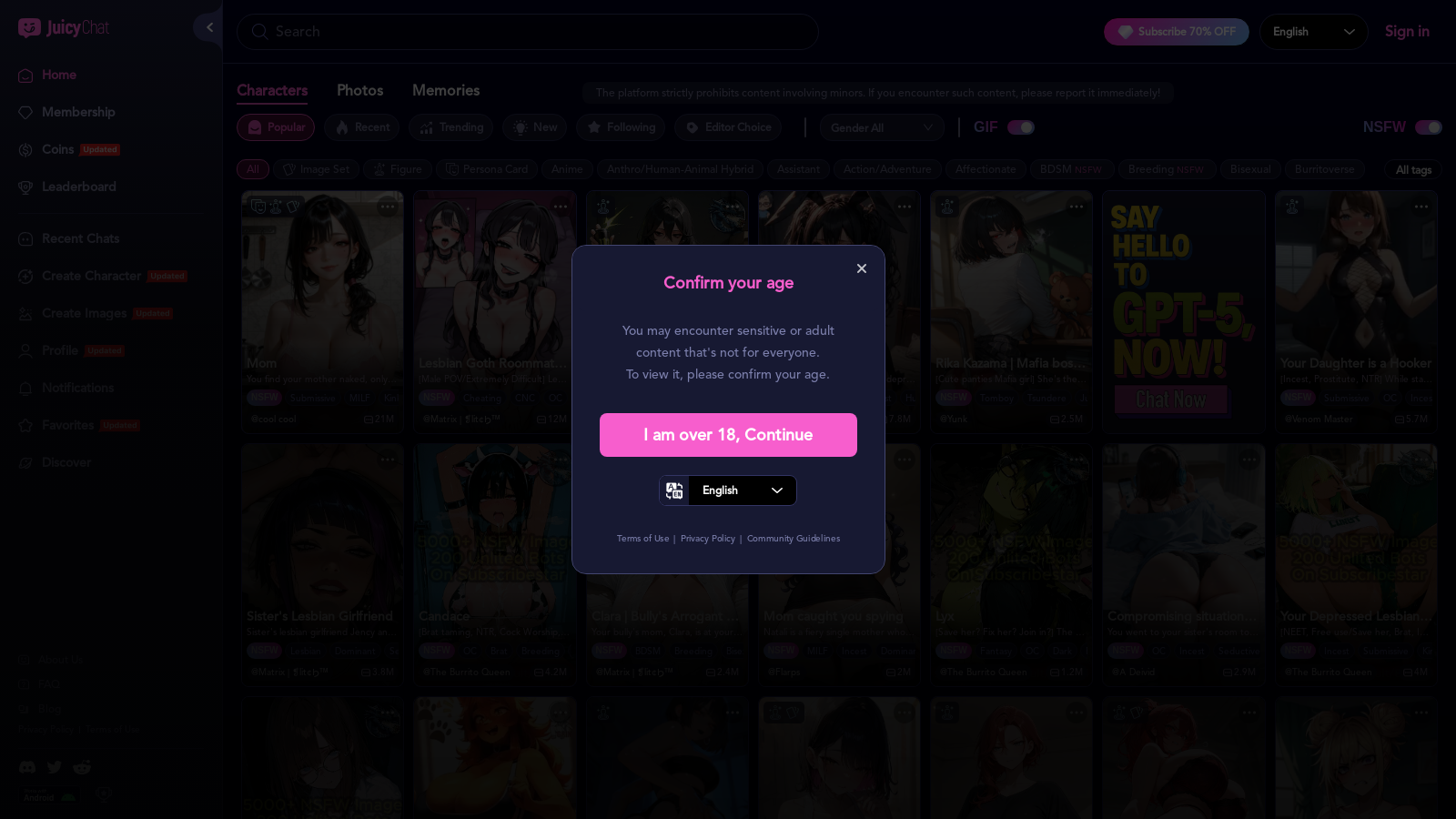 JuicyChat.AI Screenshot - Anteprima dell'interfaccia