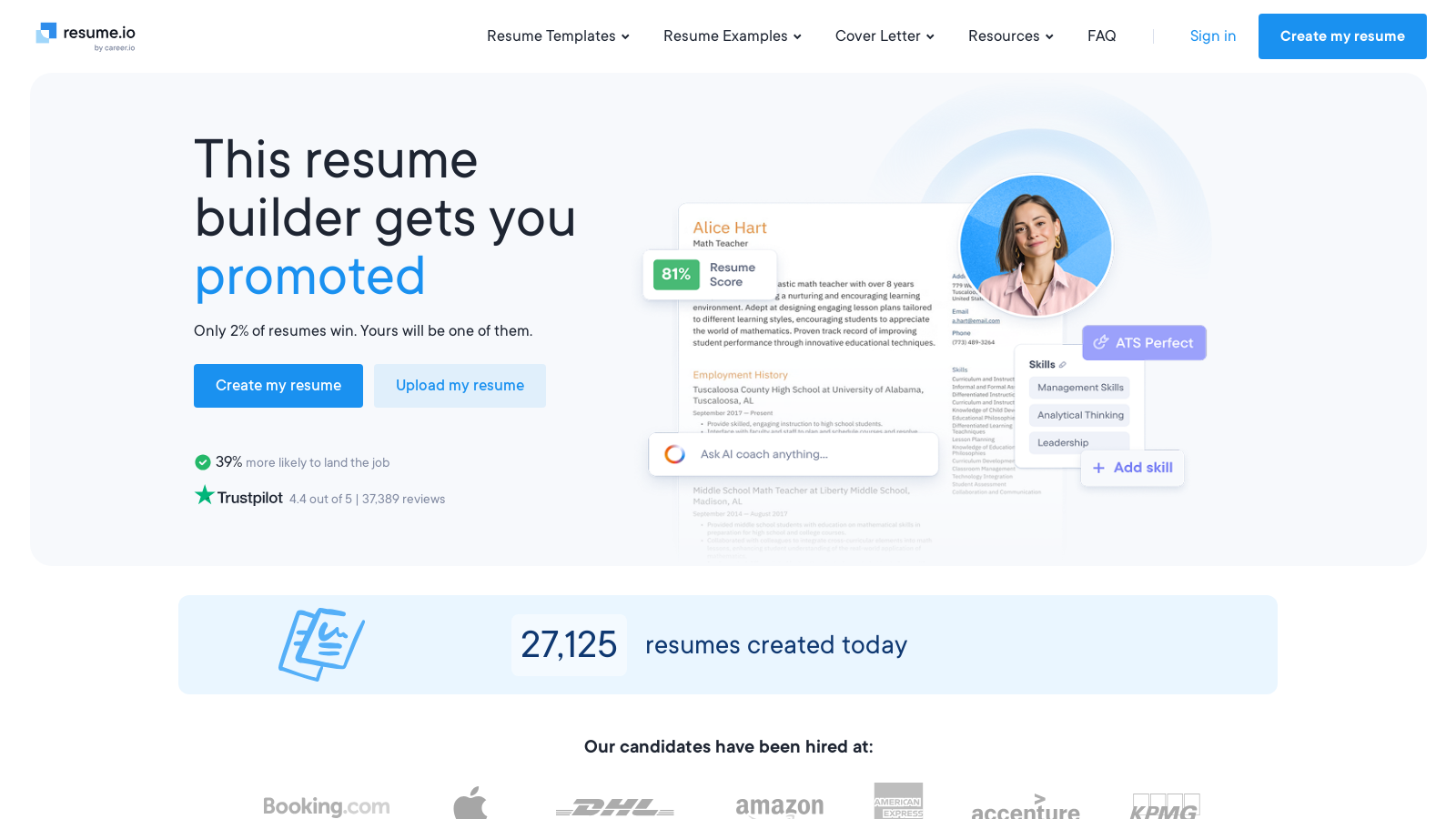 Resume.io स्क्रीनशॉट - इंटरफ़ेस पूर्वावलोकन