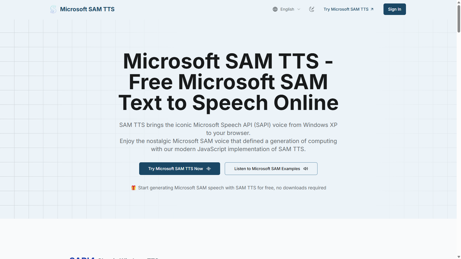 Microsoft SAM TTS スクリーンショット - インターフェースプレビュー