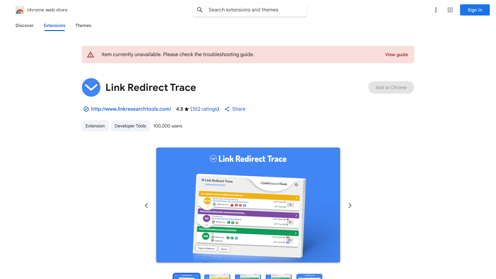 Captura de pantalla de Link Redirect Trace - Vista previa de la interfaz