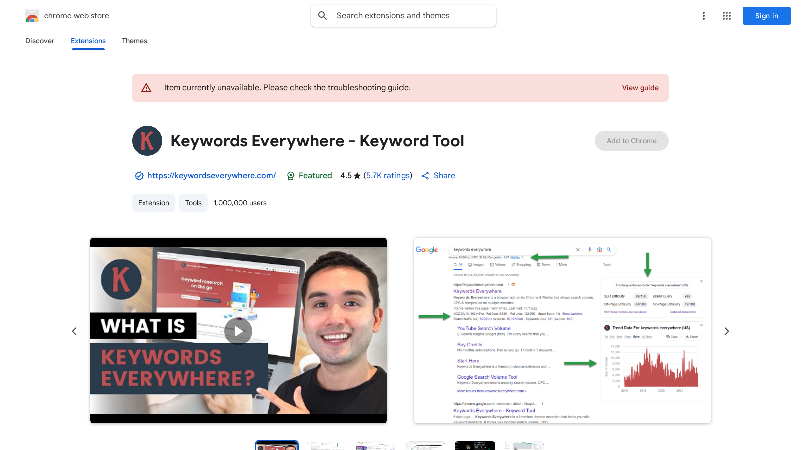 Keywords Everywhere – Keyword Tool Screenshot - Anteprima dell'interfaccia