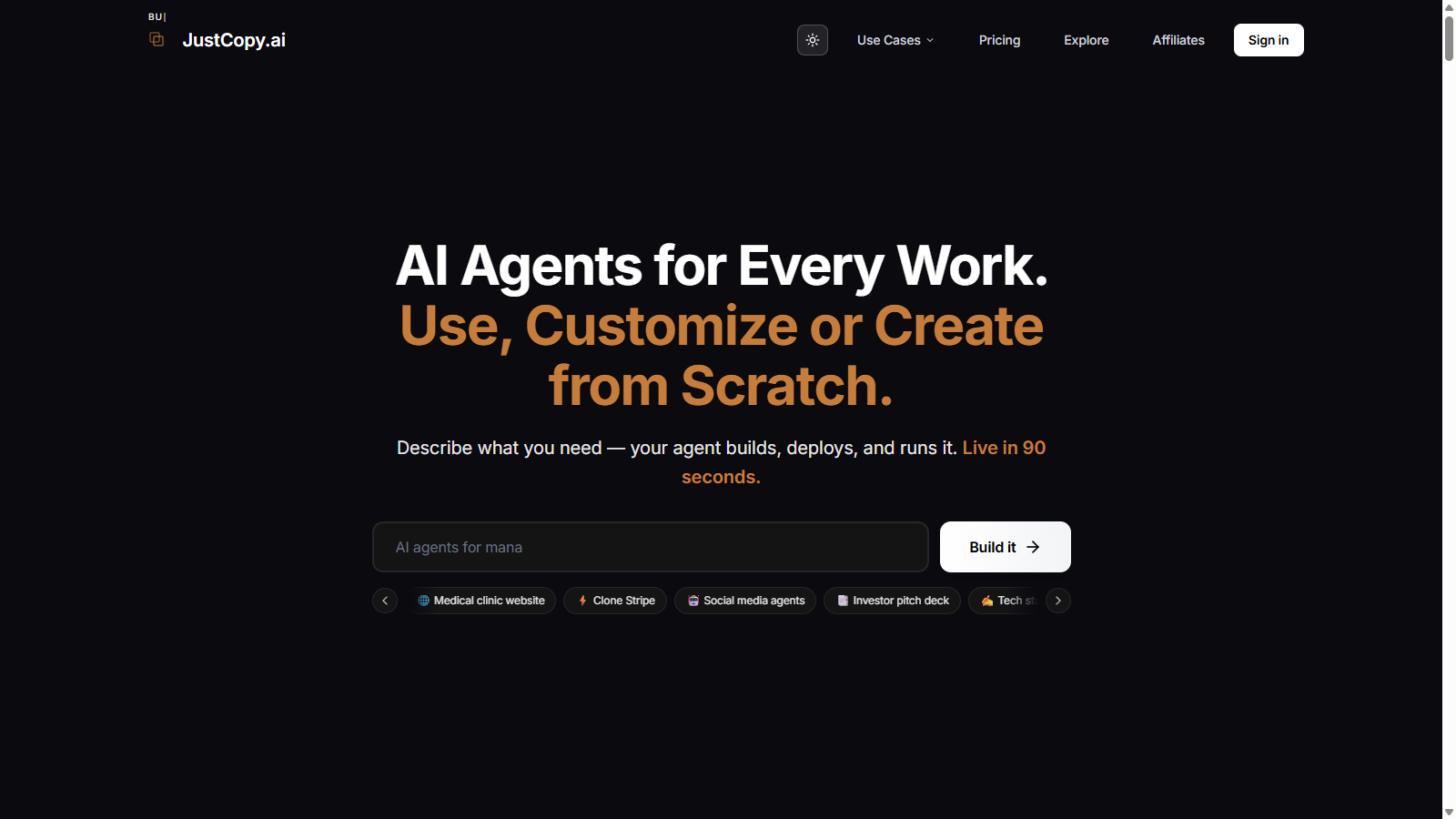 JustCopy.ai スクリーンショット - インターフェースプレビュー