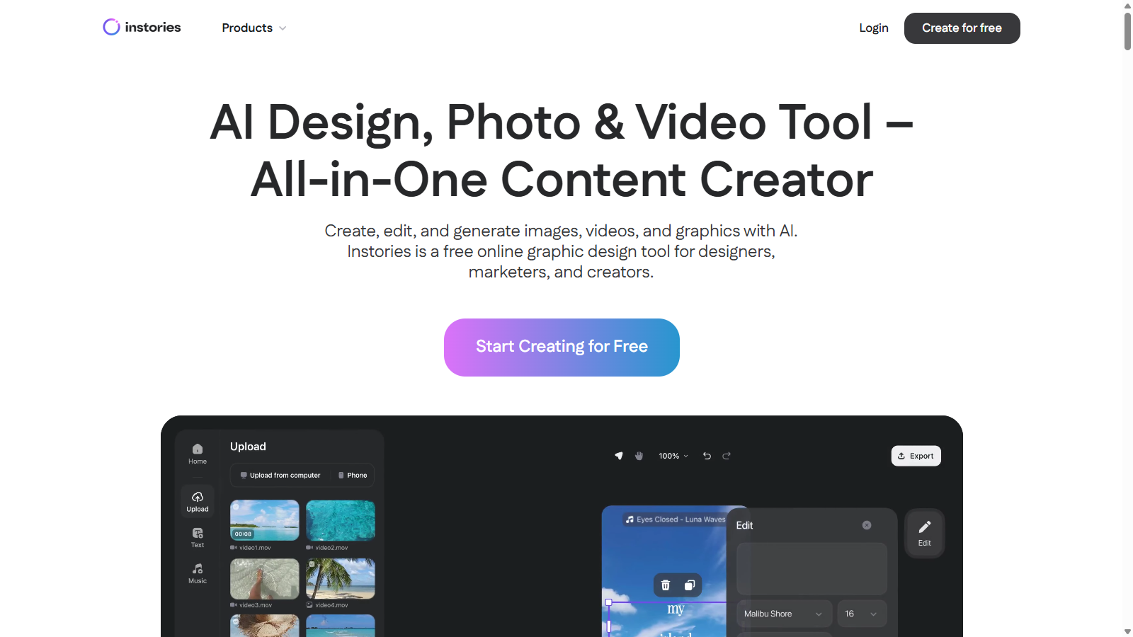 Instories Screenshot - Anteprima dell'interfaccia
