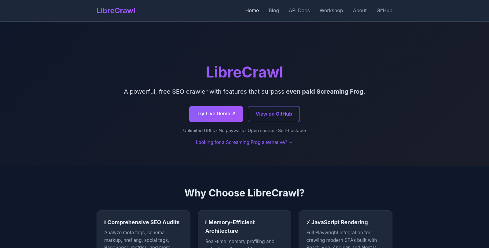 LibreCrawl Снимка - Преглед на интерфейса