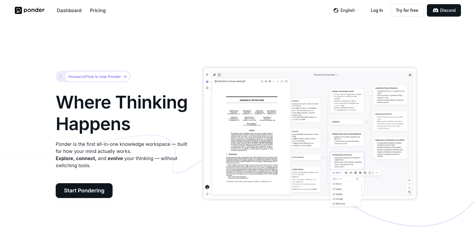 Captura de pantalla de Ponder - Vista previa de la interfaz