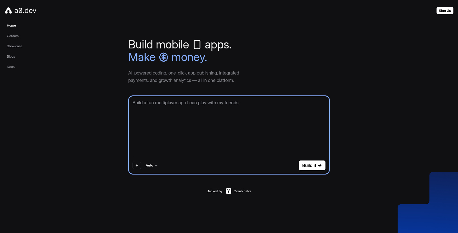 a0.dev Screenshot - Interface Voorbeeld
