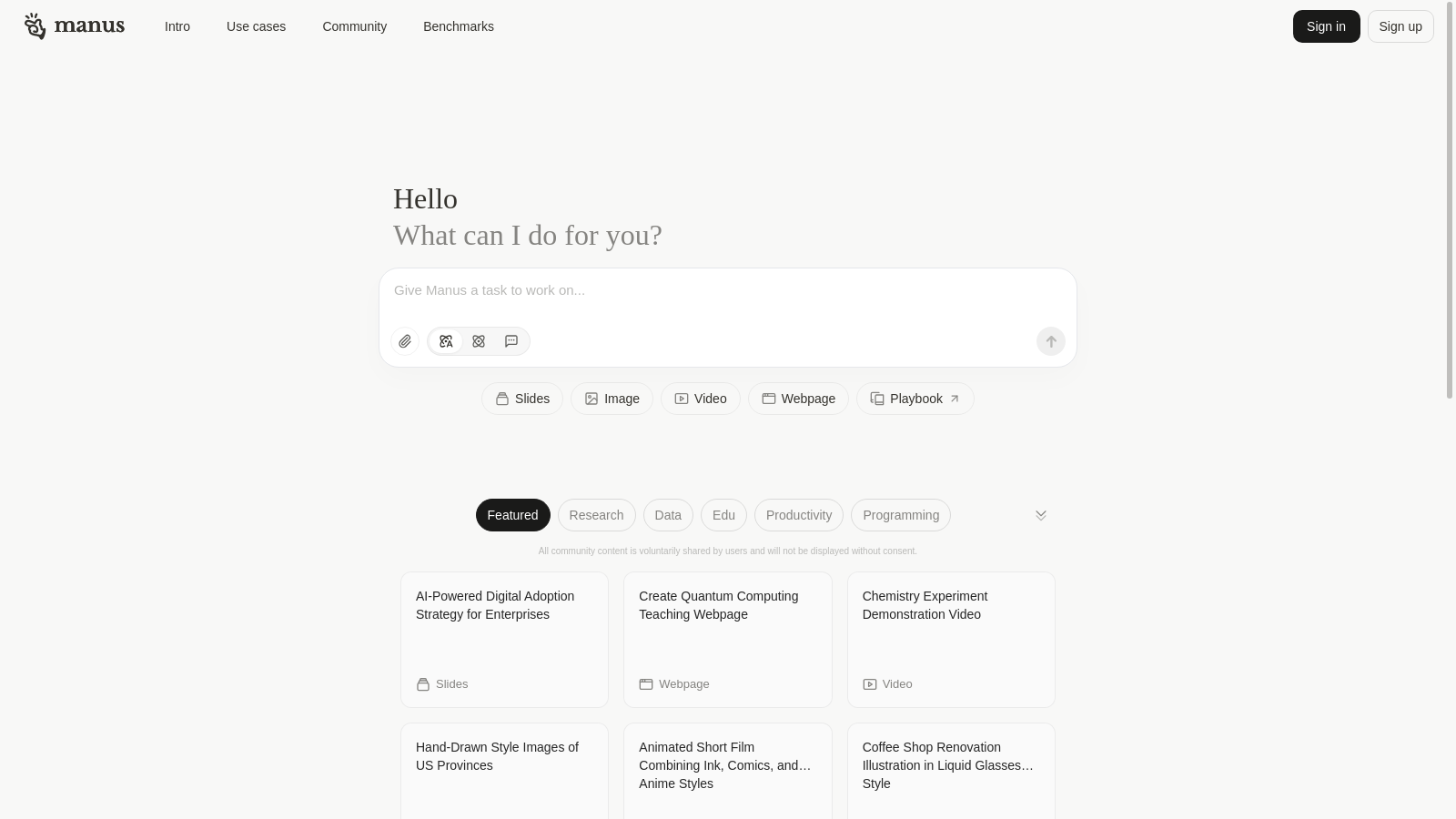 Capture d'écran de Manus - Aperçu de l'interface