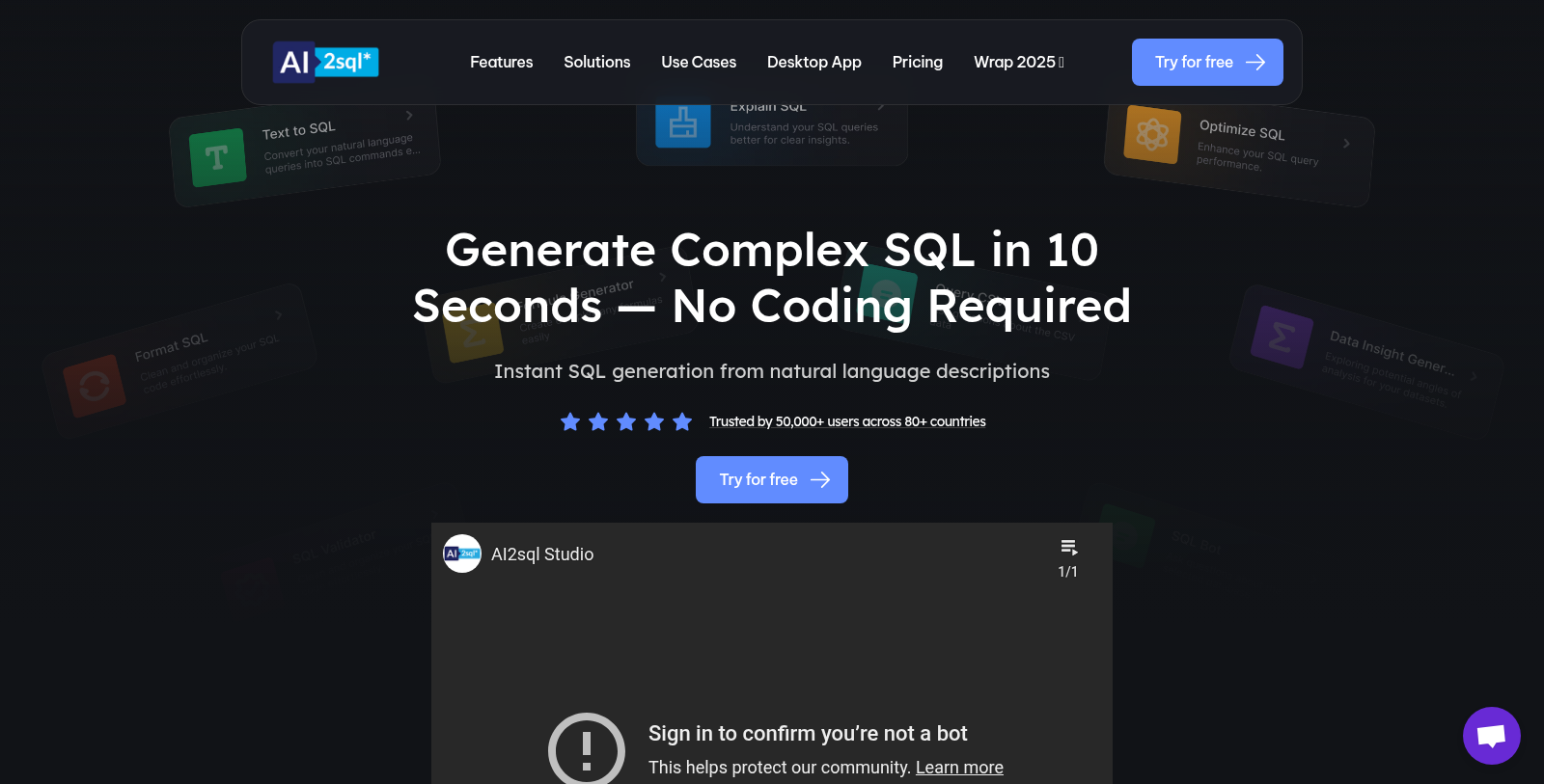 AI2SQL Screenshot - Interface Voorbeeld