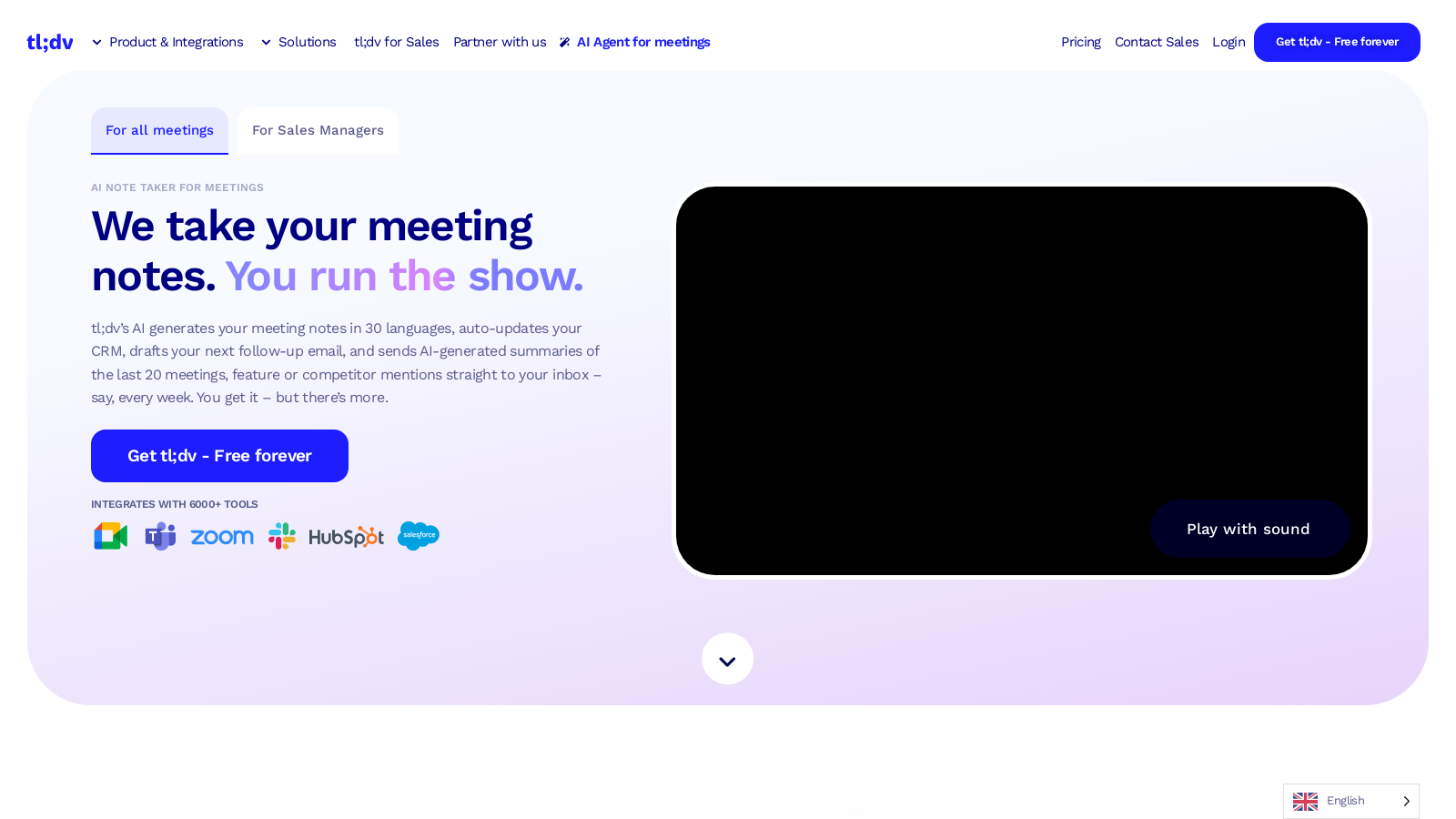 tl;dv Captura de tela - Prévia da interface