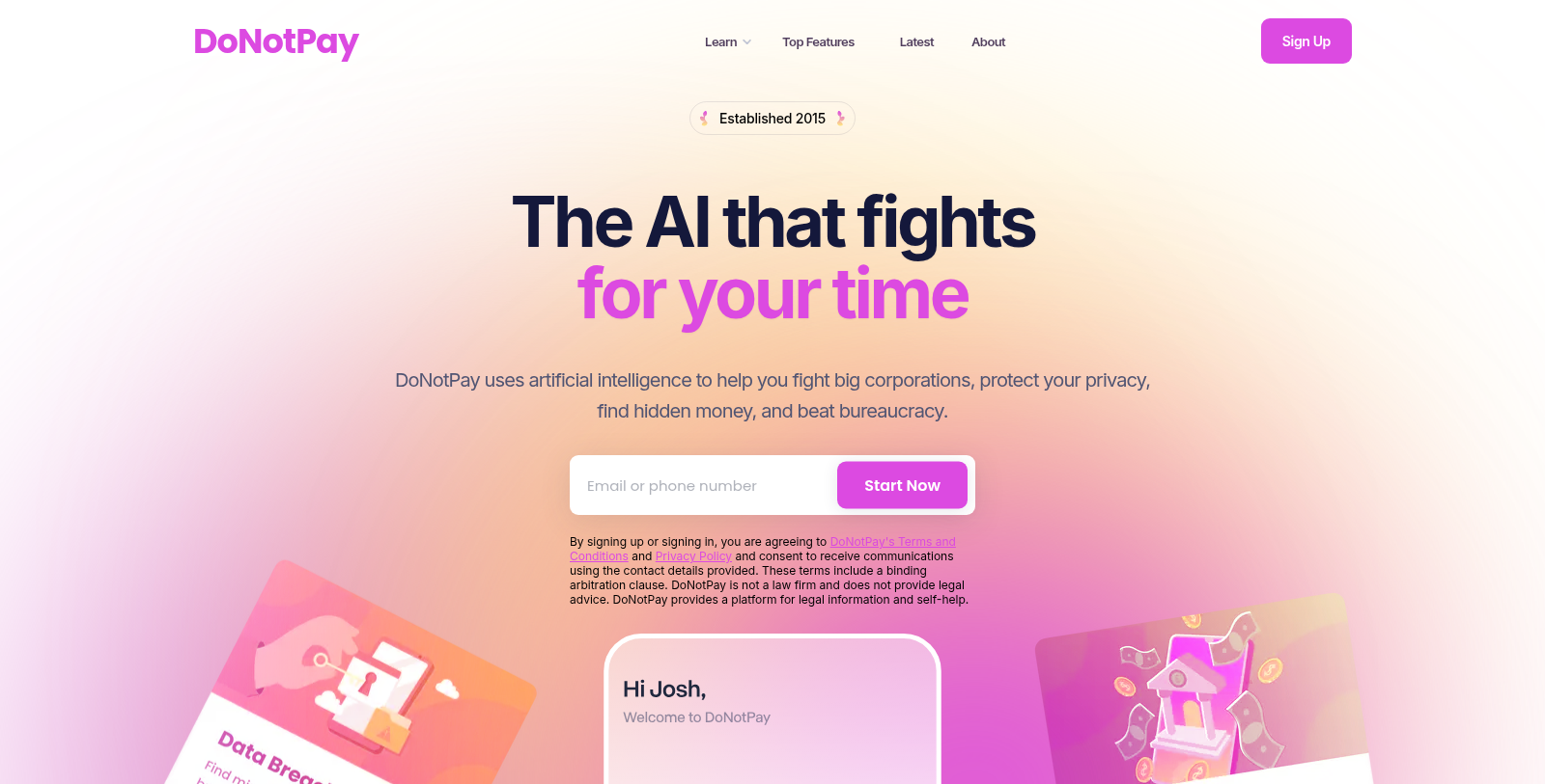 DoNotPay Снимка - Преглед на интерфейса