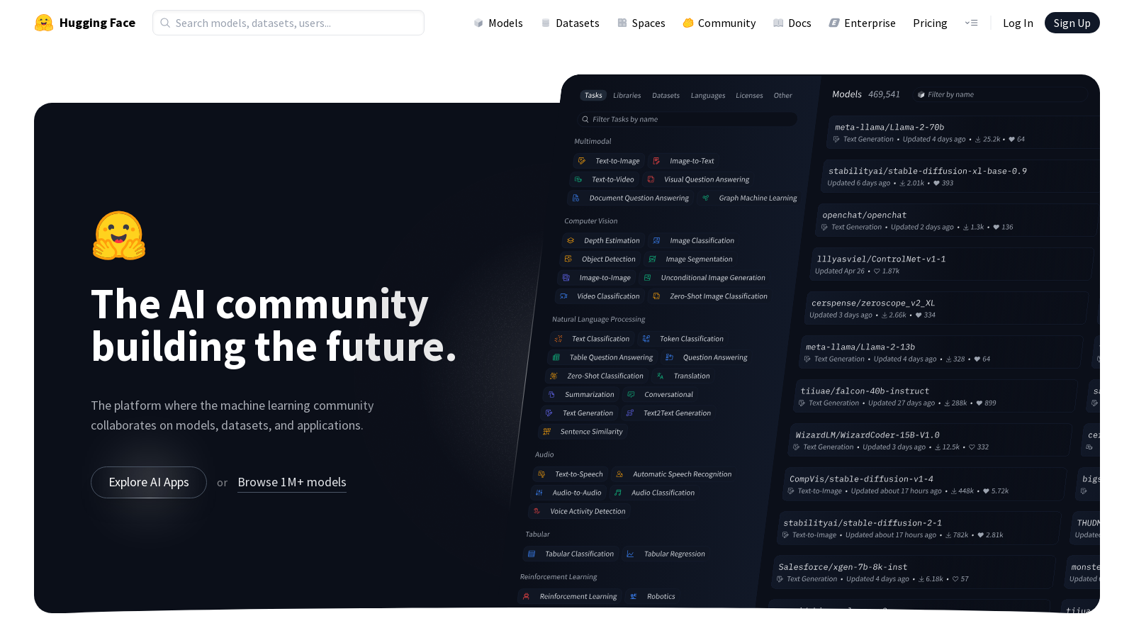 Captura de pantalla de Hugging Face - Vista previa de la interfaz