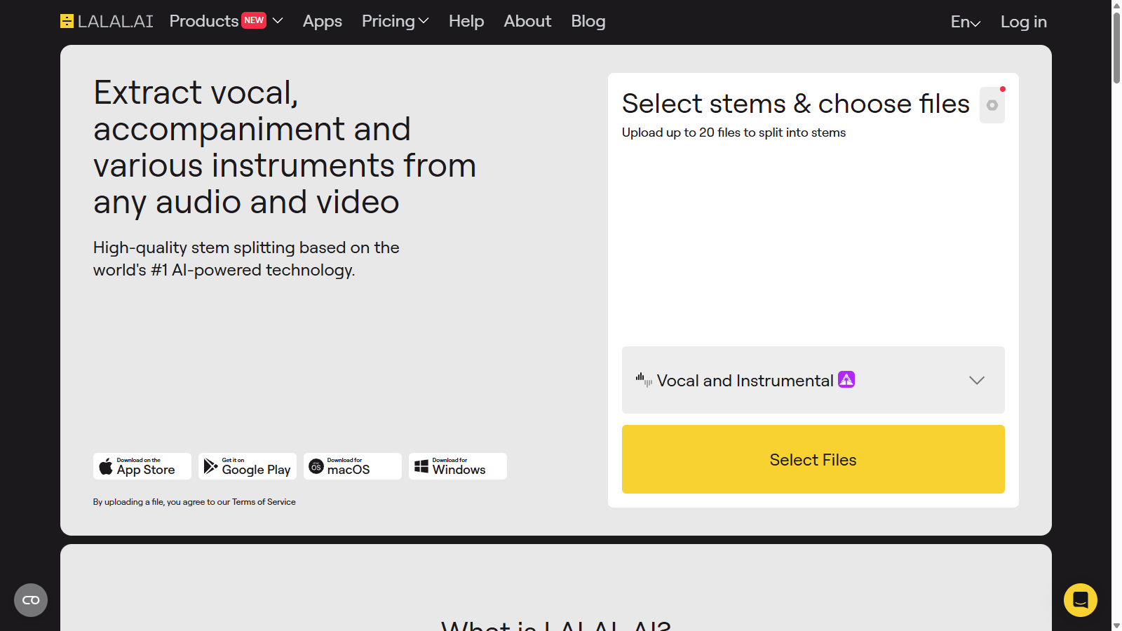 LALAL.AI Screenshot - Schnittstellenvorschau