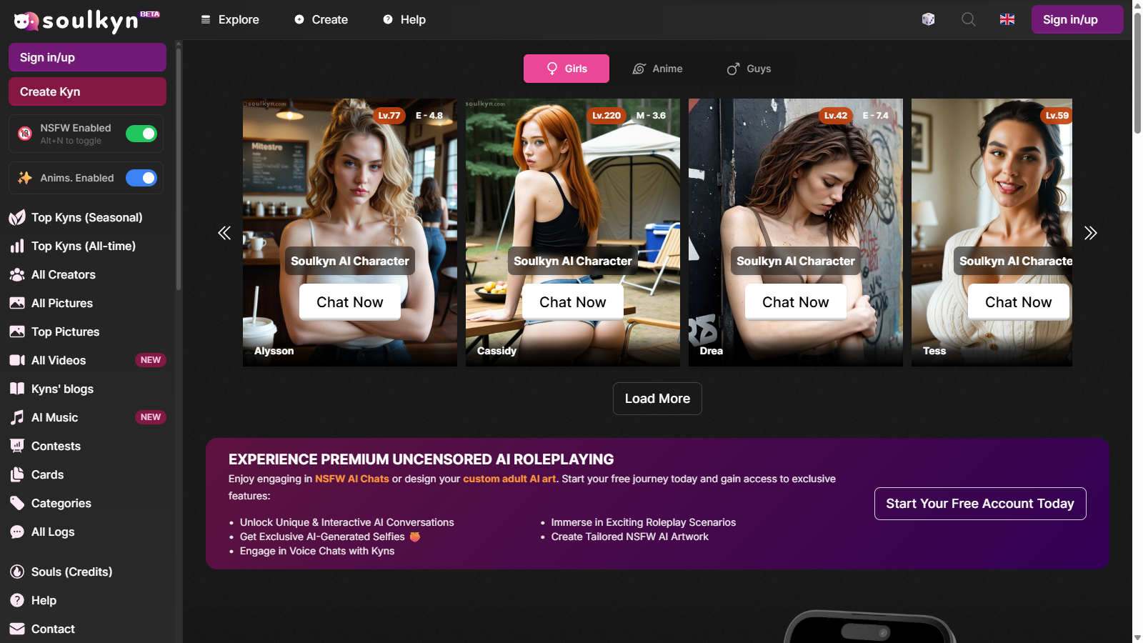 Soulkyn Screenshot - Anteprima dell'interfaccia