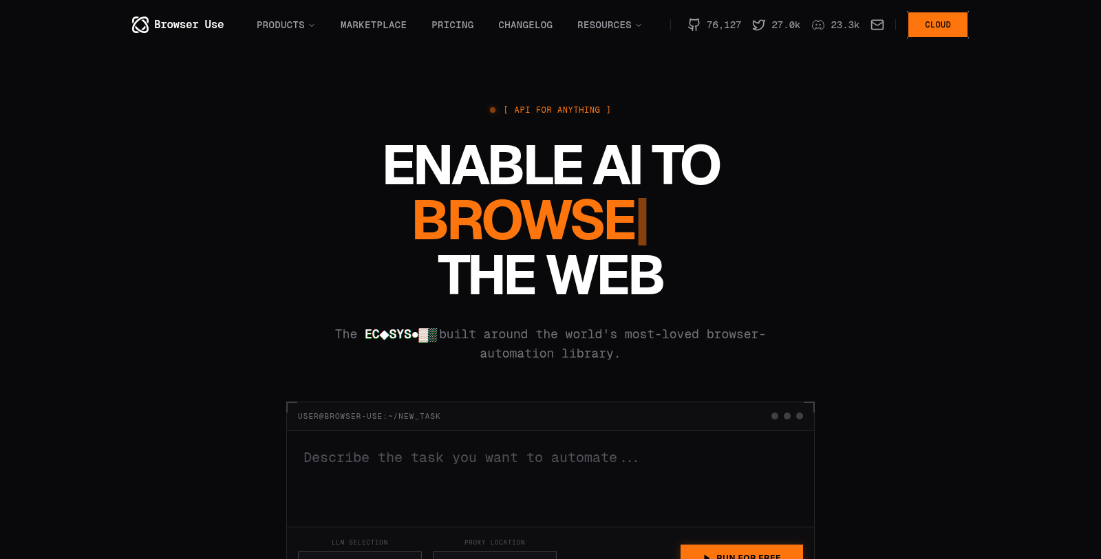 Browser Use Снимка - Преглед на интерфейса