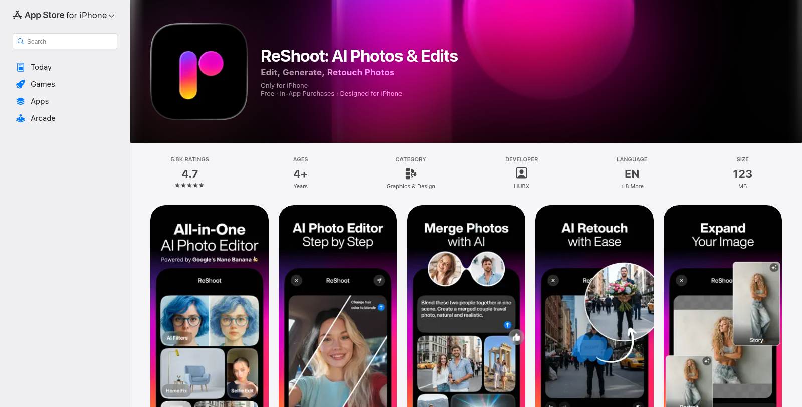 Captura de pantalla de ReShoot - Vista previa de la interfaz