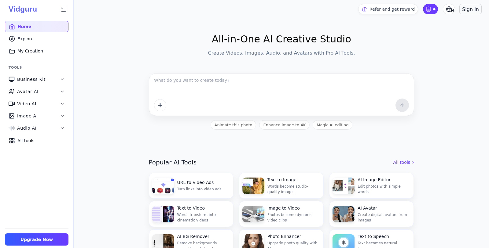 Vidguru Captura de tela - Prévia da interface