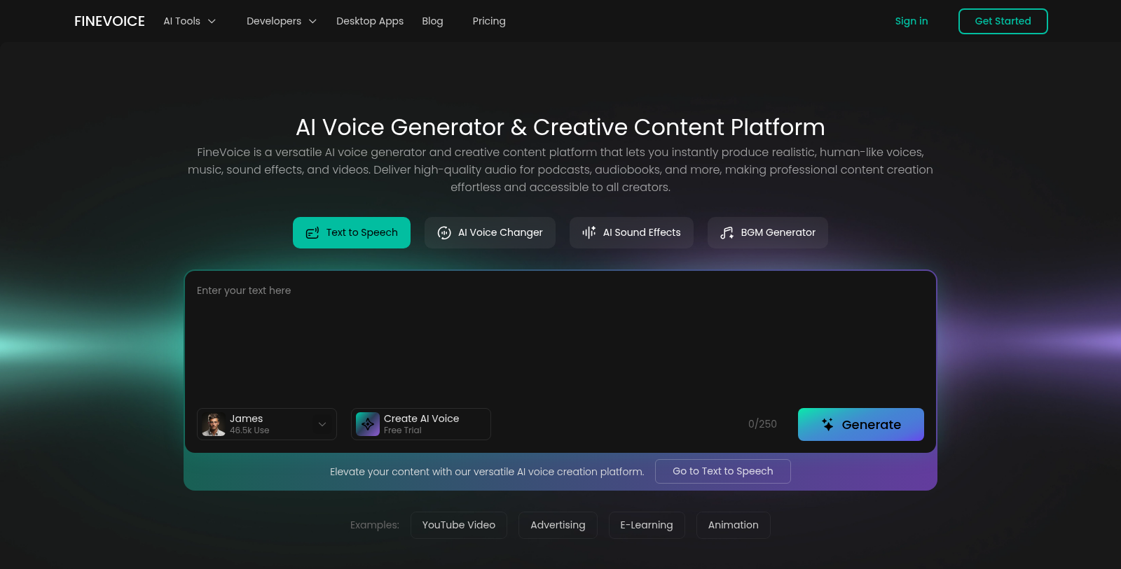 FineVoice Captura de tela - Prévia da interface