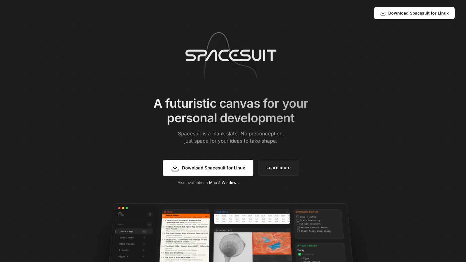 Spacesuit Снимка - Преглед на интерфейса