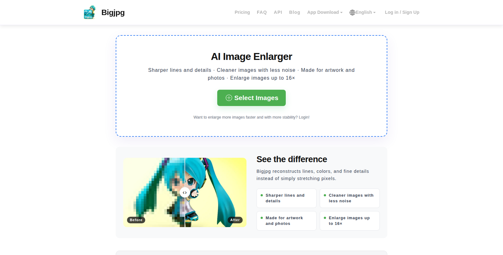 Capture d'écran de Bigjpg - Aperçu de l'interface