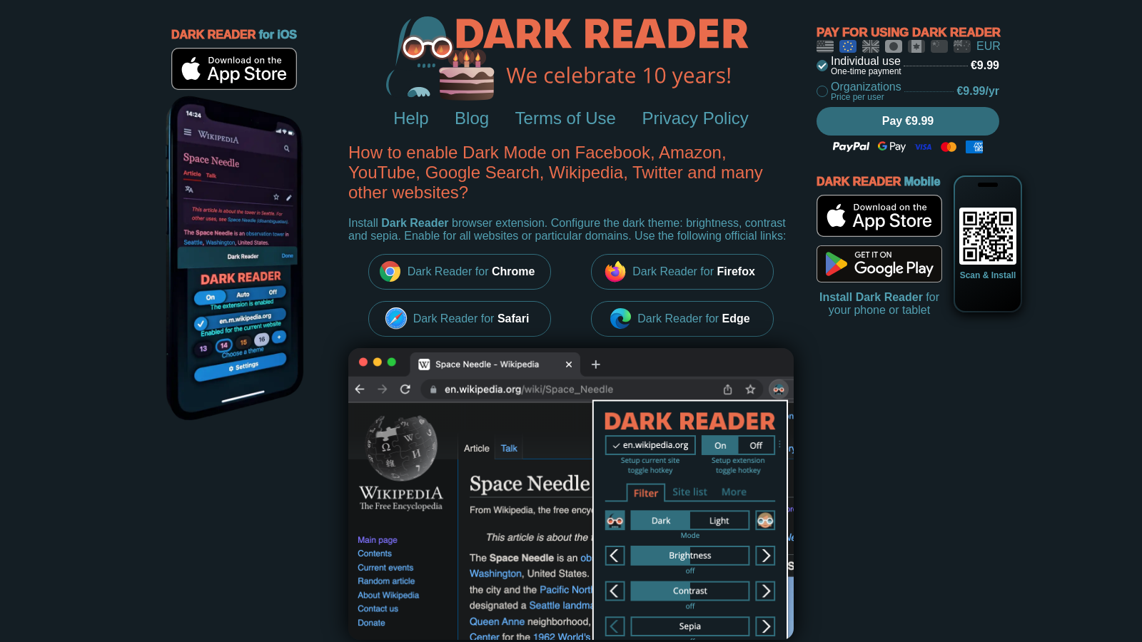 Dark Reader Screenshot - Anteprima dell'interfaccia