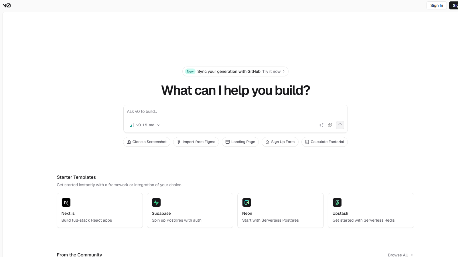v0 Screenshot - Interface Voorbeeld