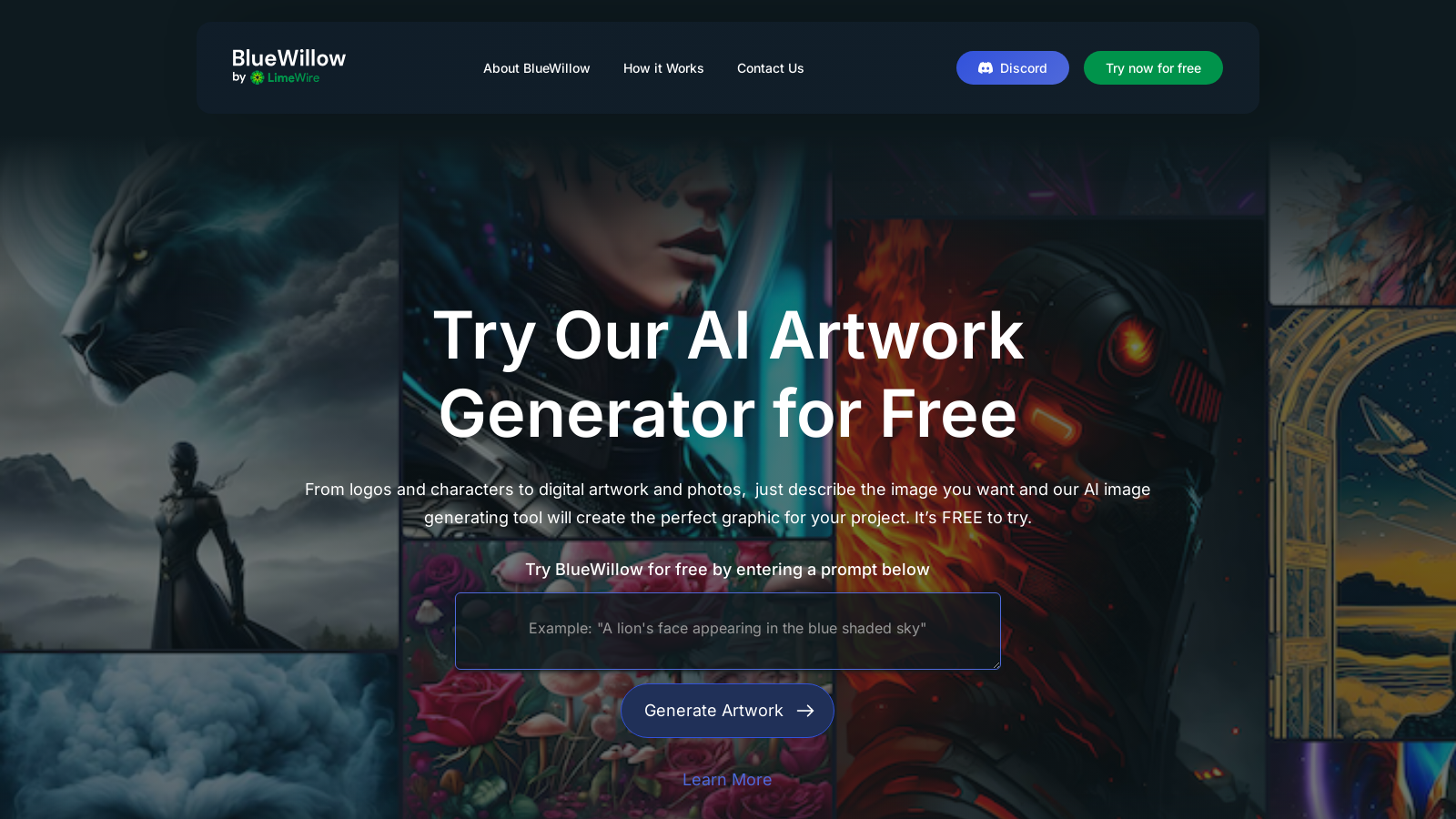Captura de pantalla de BlueWillow - Vista previa de la interfaz