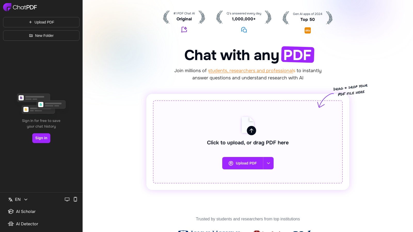 Captura de pantalla de ChatPDF - Vista previa de la interfaz