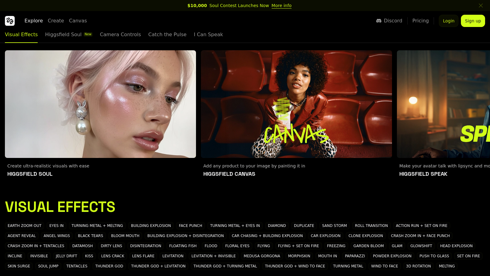 Higgsfield Screenshot - Anteprima dell'interfaccia