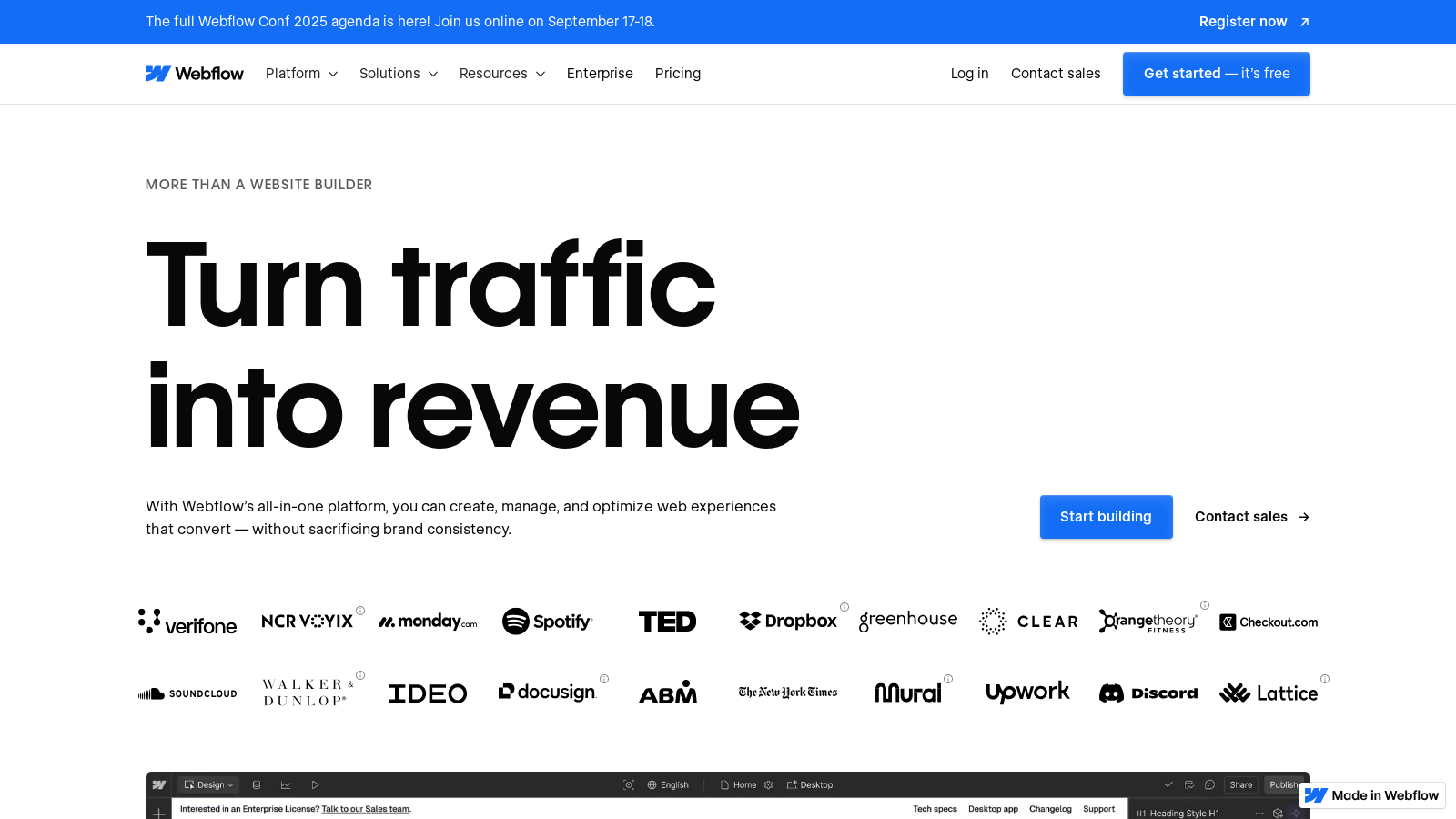 Webflow Screenshot - Anteprima dell'interfaccia