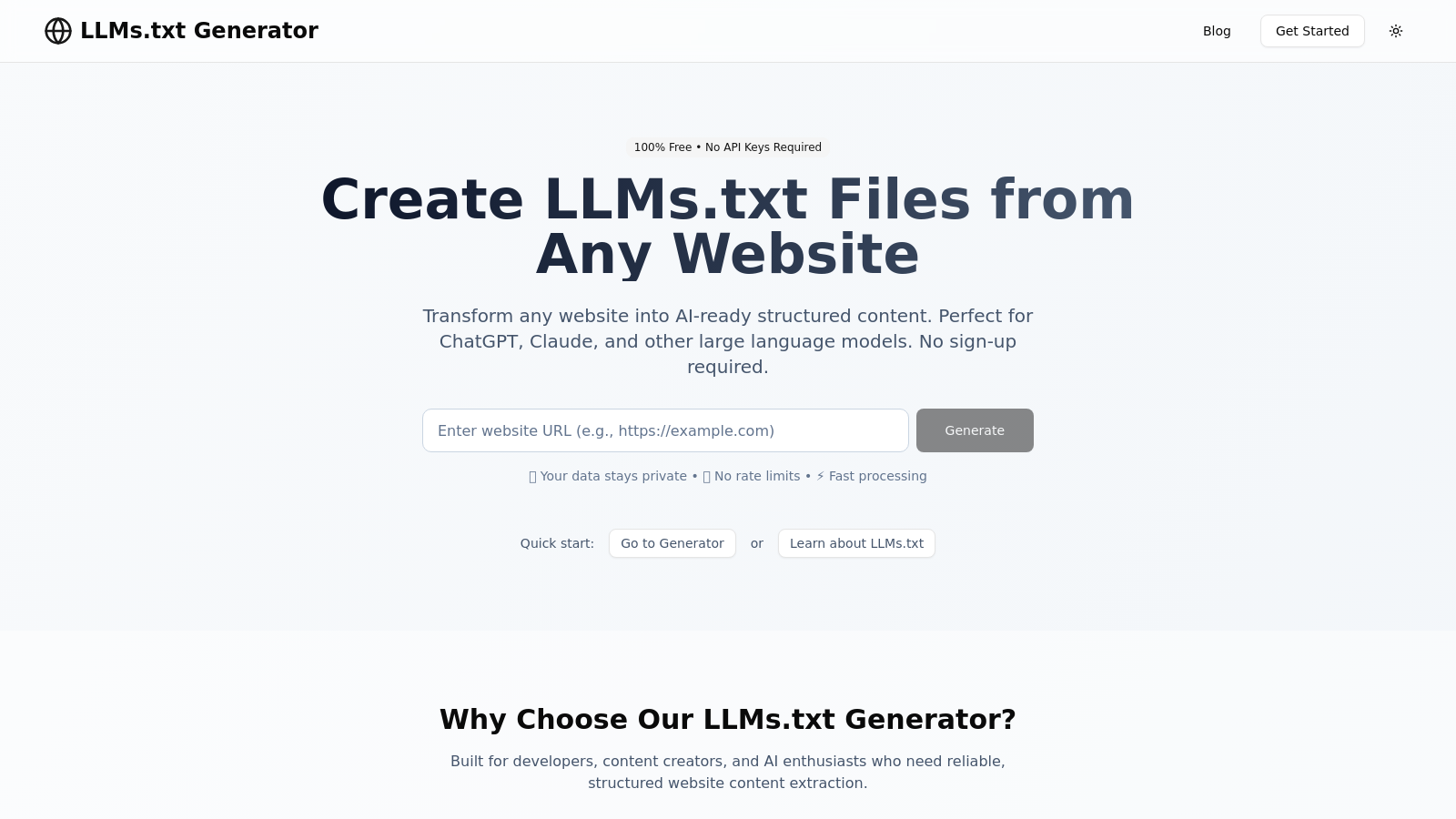 LLMs.txt Generator Screenshot - Interface Voorbeeld