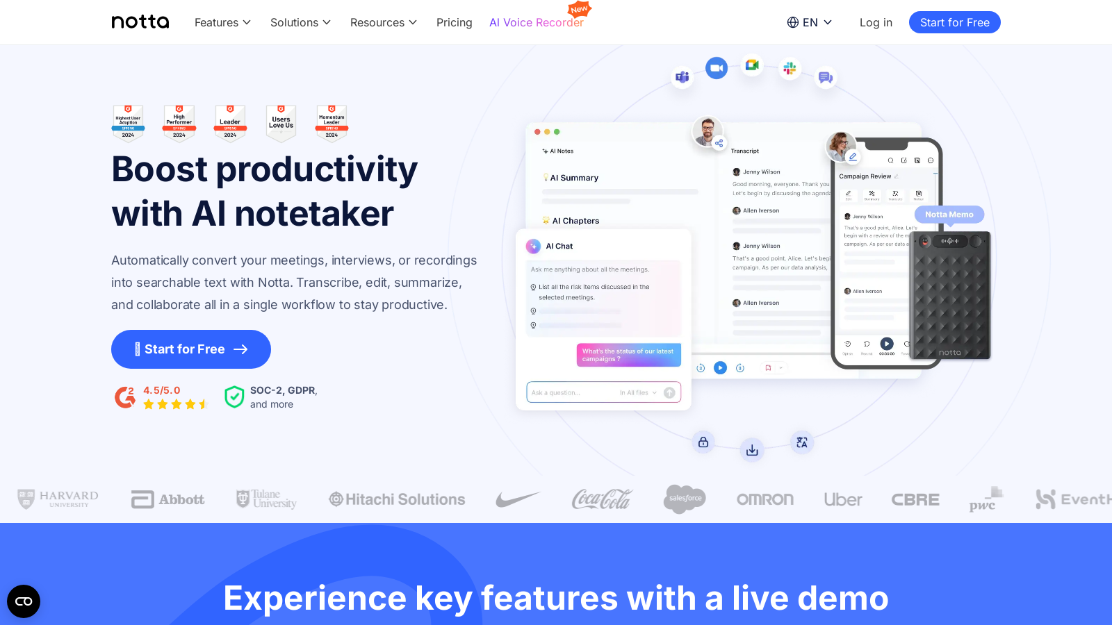 Notta Screenshot - Interface Preview