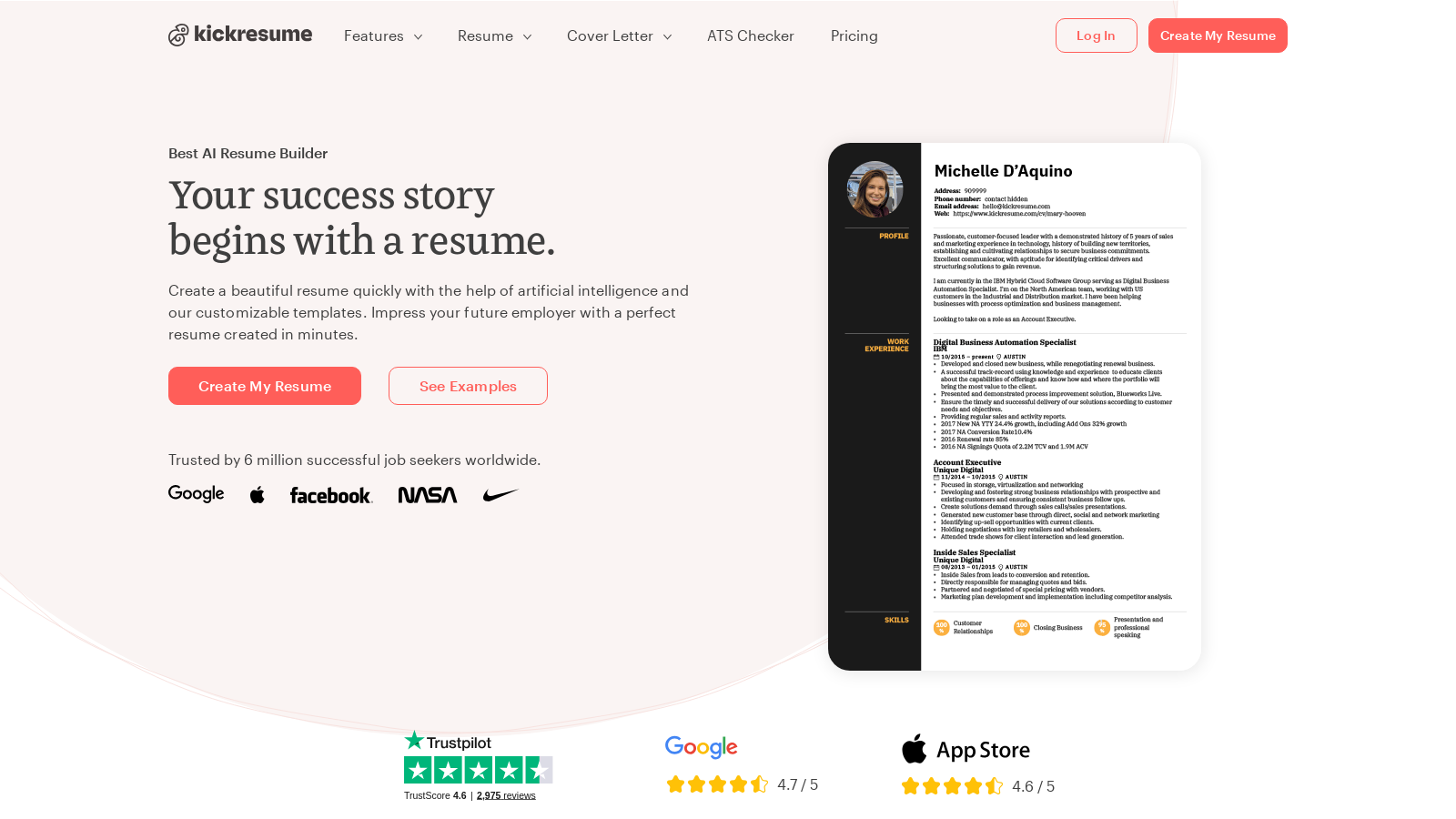 Kickresume Снимка - Преглед на интерфейса